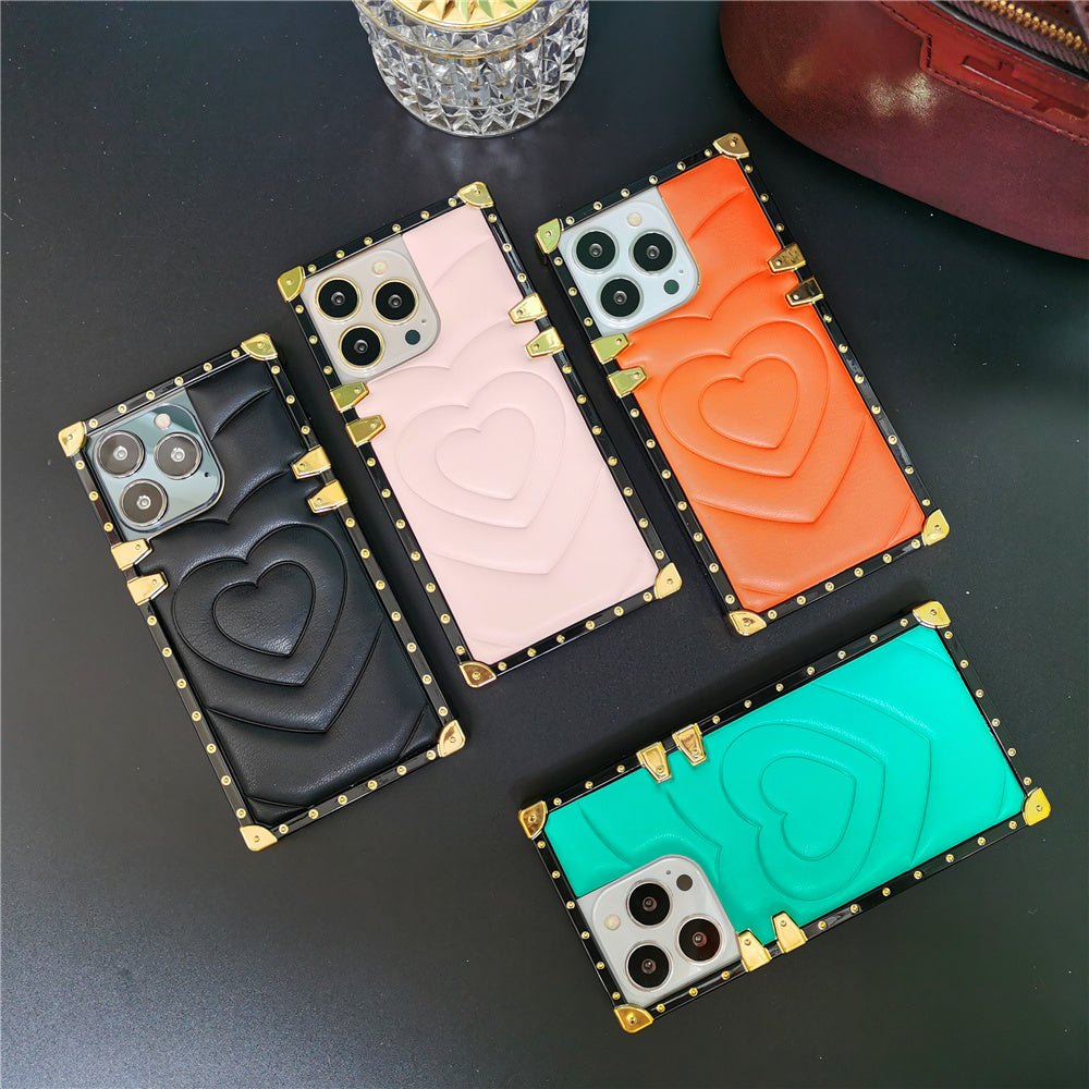 Luxury 3D Love Heart Soft PU Leather Case Shockproof Phone Cover for iPhone 15, 13 Pro Max, 12, 11 Pro, 14 Pro Max XR, XS Max