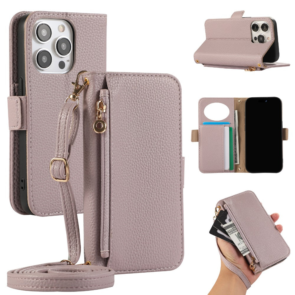 Luxury Crossbody Zipper Wallet Phone Case – Leather Card Holder, Hands-Free Strap, Shockproof Protection, and Stylish Design for Ultimate Convenience