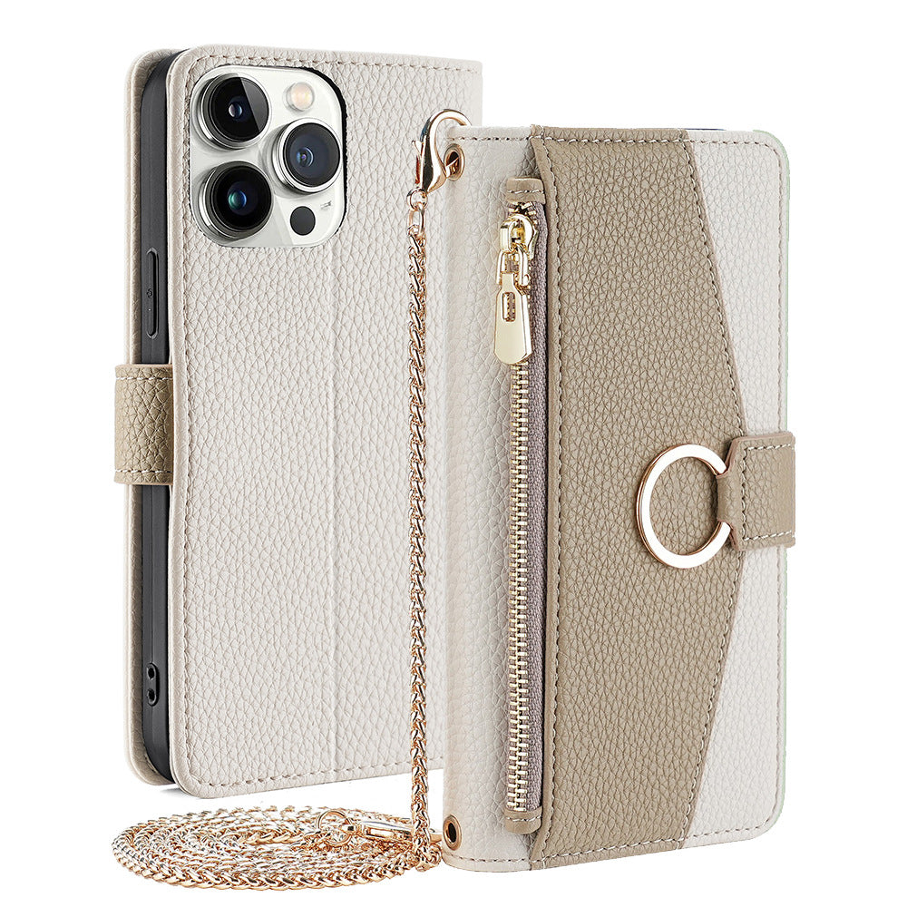 Premium Leather Crossbody Wallet Case for iPhone - Flip Mirror Design, Long Lanyard,  Shockproof Protection for iPhone Models