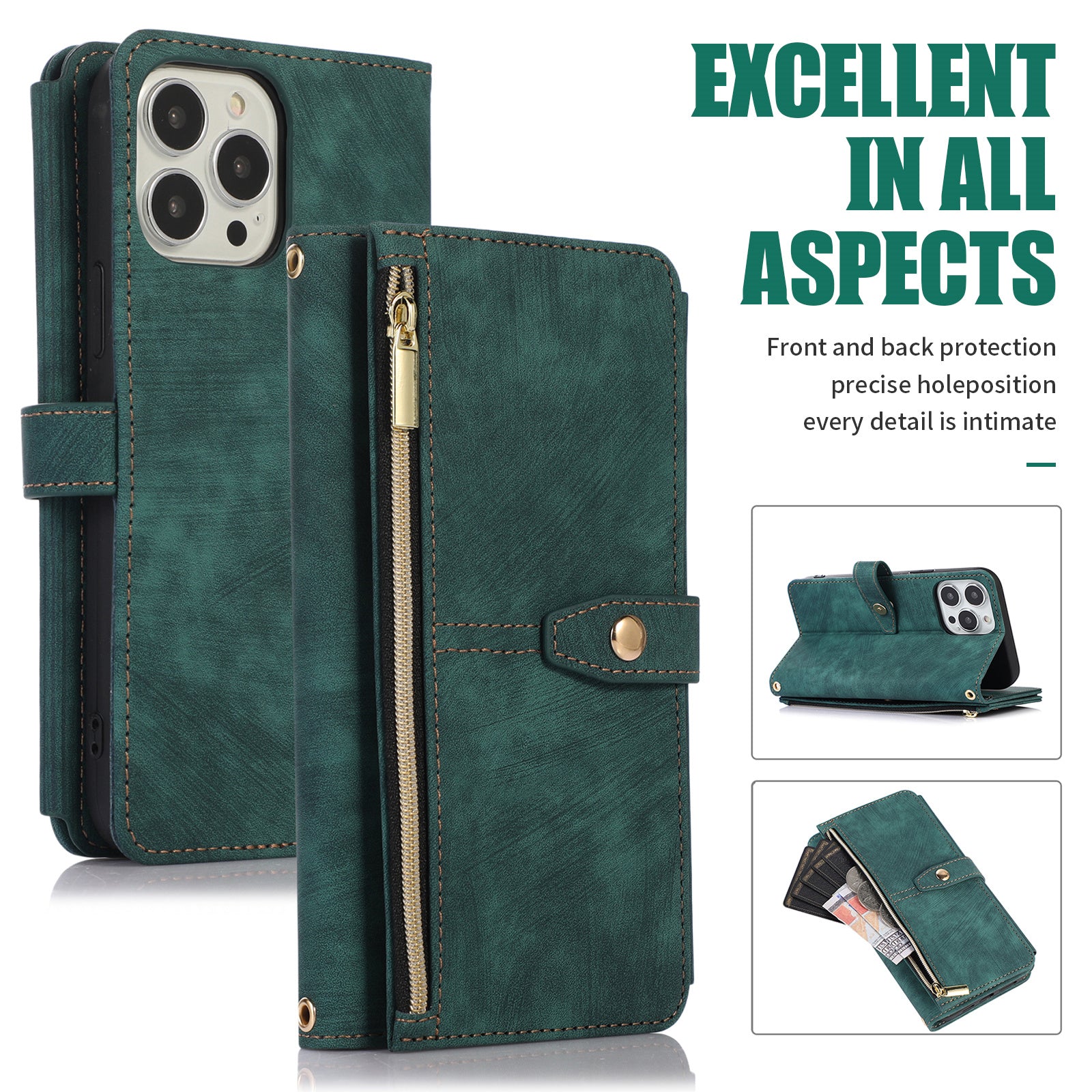 Luxury Crossbody Zipper Wallet Case – Leather Card Holder, Lanyard Strap, Magnetic Closure, Shockproof Flip Cover, Hands-Free Convenience for iPhone