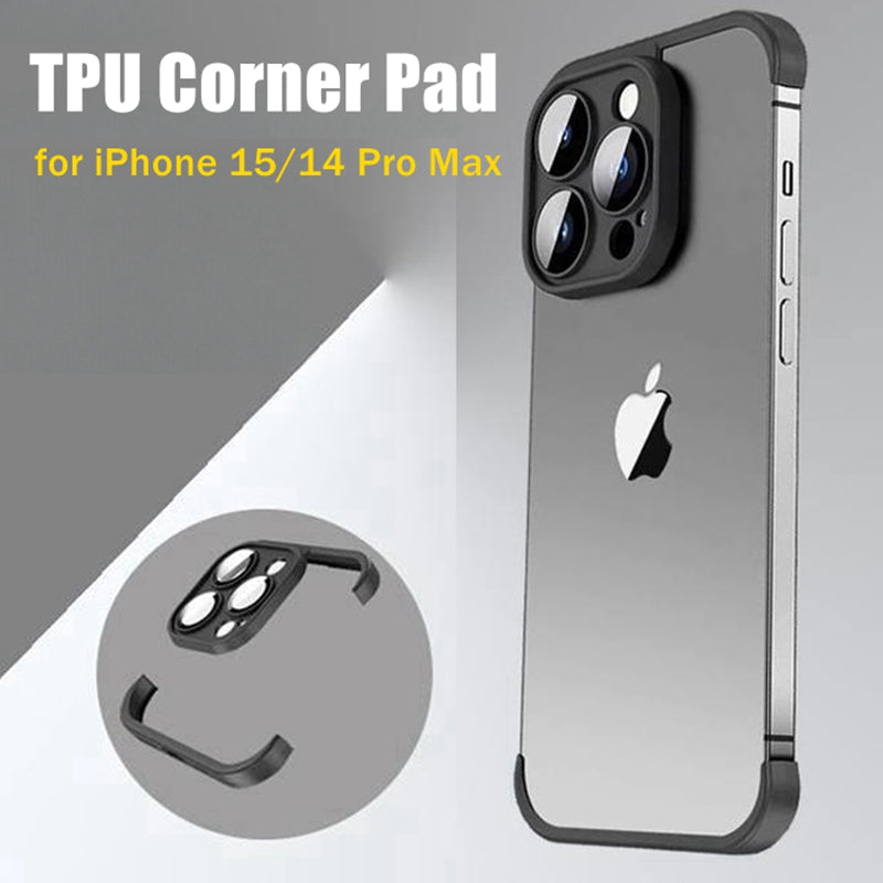 Metal Corner Pads Case – Aluminum Alloy Bumper with Camera Lens Protector, Bare Machine Design, Antifall Protection for iPhone Models