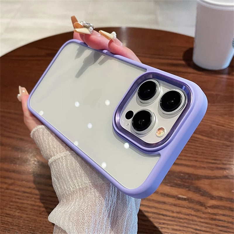 Luxury Hybrid Shockproof Case - Soft Bumper, Hard Acrylic Back, Metal Lens Ring, Transparent Armor Cover | Case for iPhone