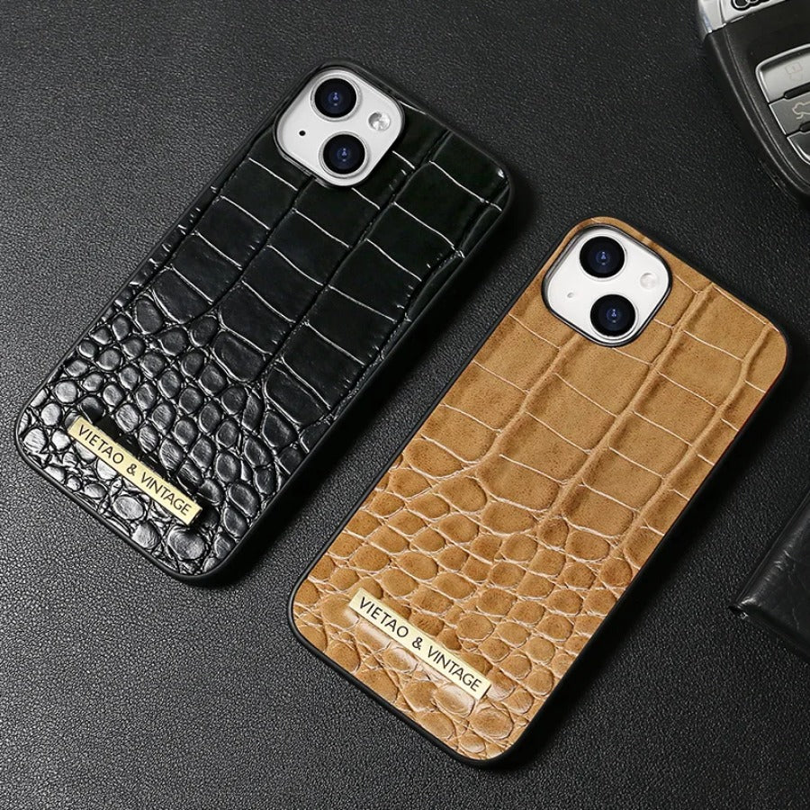 Luxury Crocodile Pattern Leather iPhone Case - Business Style, Shockproof, Durable Bumper Cover