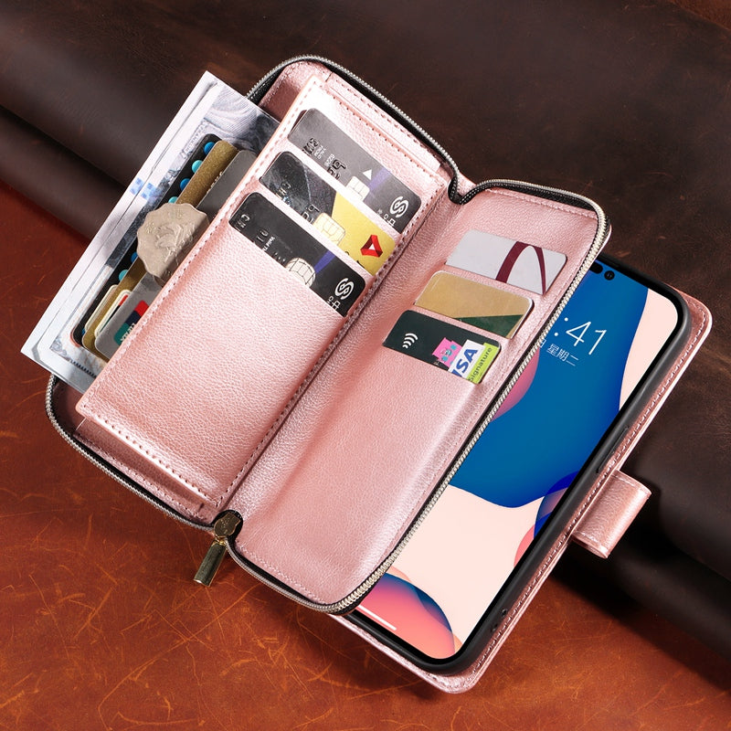 Premium 9 Card Slots Leather Wallet Case – Durable Zipper Flip Cover, Magnetic Stand, Shockproof Protection, Multi-Card Holder for iPhone