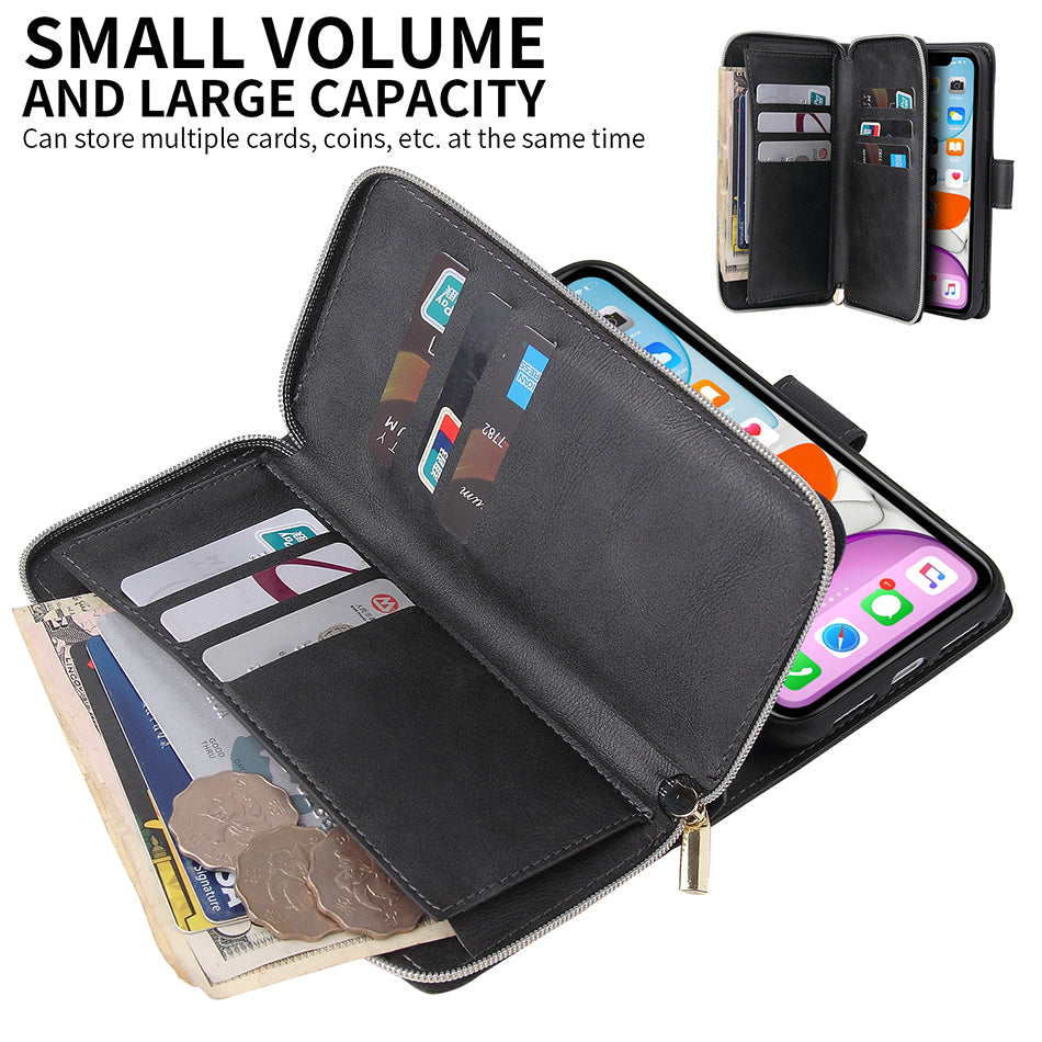 Premium 9 Card Slots Leather Wallet Case – Durable Zipper Flip Cover, Magnetic Stand, Shockproof Protection, Multi-Card Holder for iPhone