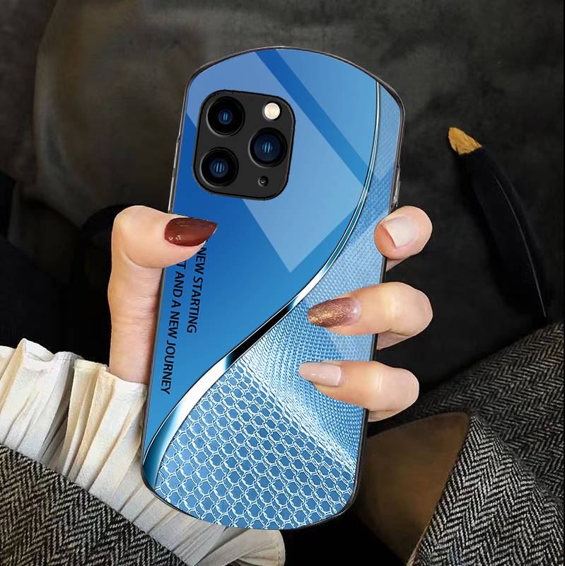 Premium Gradient Grid Silver Tempered Glass Phone Case Scratch-Resistant, Lightweight Protection for Daily Use