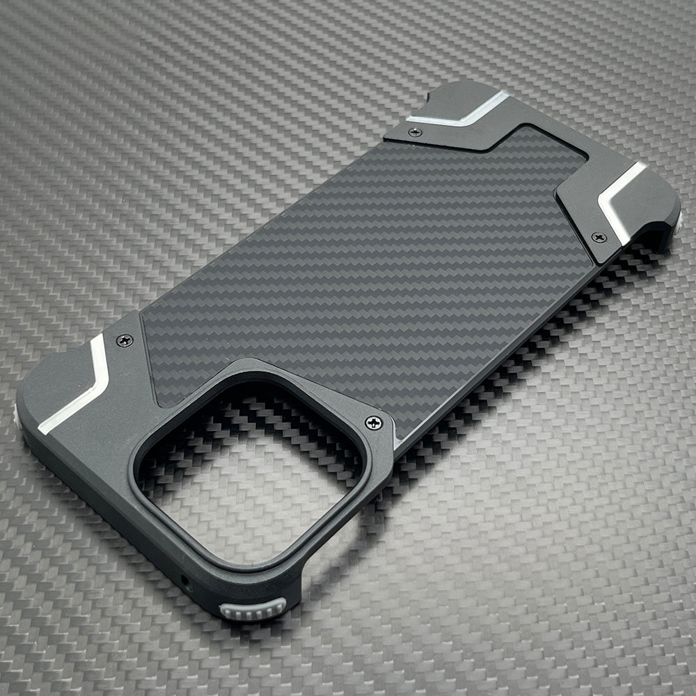 Carbon Fiber Metal Armor Case – Frameless Shockproof Cover with Built-In Invisible Magnetic Design for iPhone Models