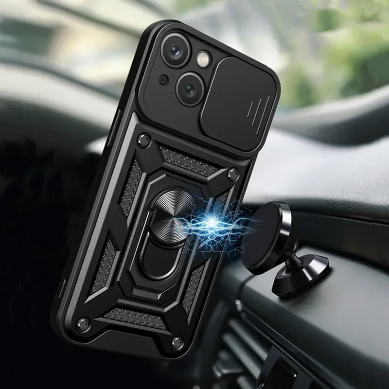 Shockproof Armor Case – Slide Camera Lens Protection, Rugged Full-Body Cover for iPhone Models