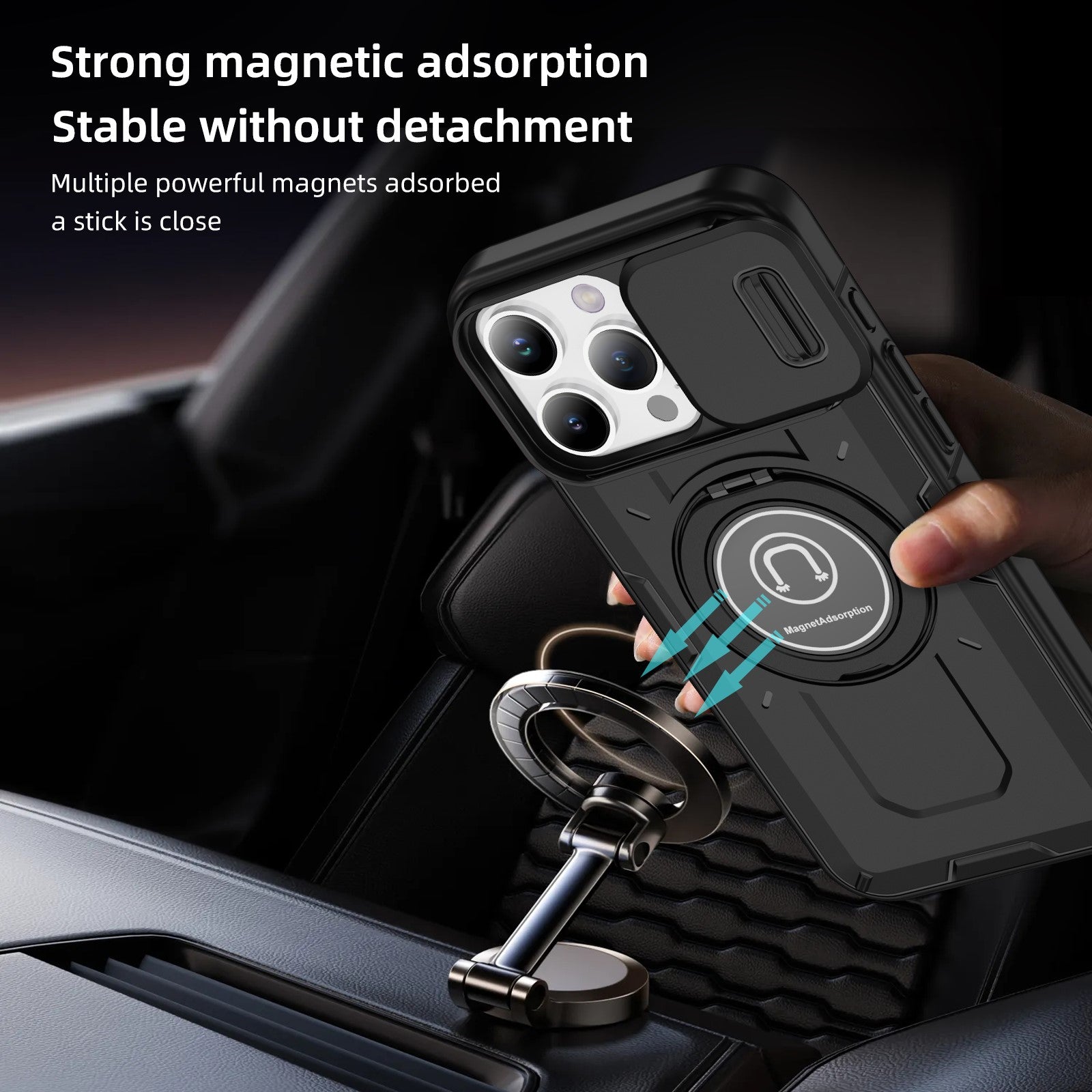 Slide Camera Ring Stand Armor Case – Anti-Fall Protection Kickstand Cover for iPhone Models