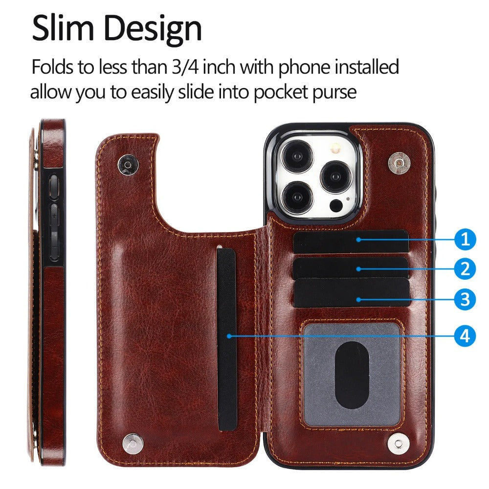 Luxury Wallet Flip Phone Case – PU Leather Cover with Card Slots, Secure Magnetic Closure, and Full Protection for Ultimate Convenience