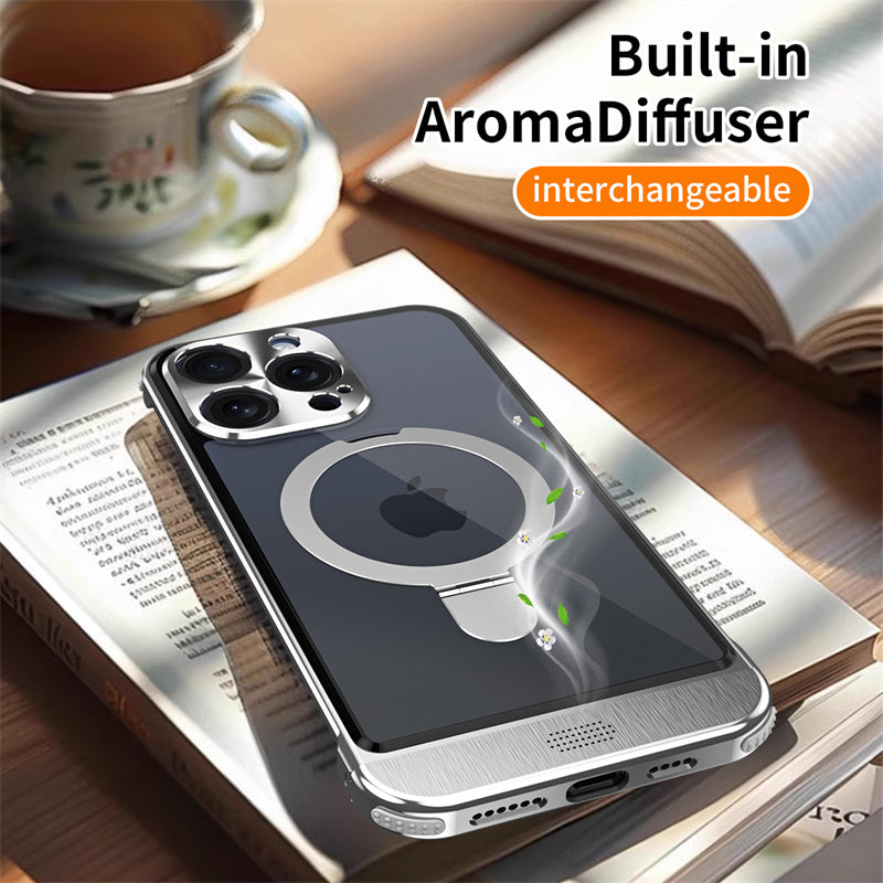 Aluminum Alloy Aromatherapy Magnetic Phone Case – Highly Transparent Backplate MagSafe Cover for iPhone Models