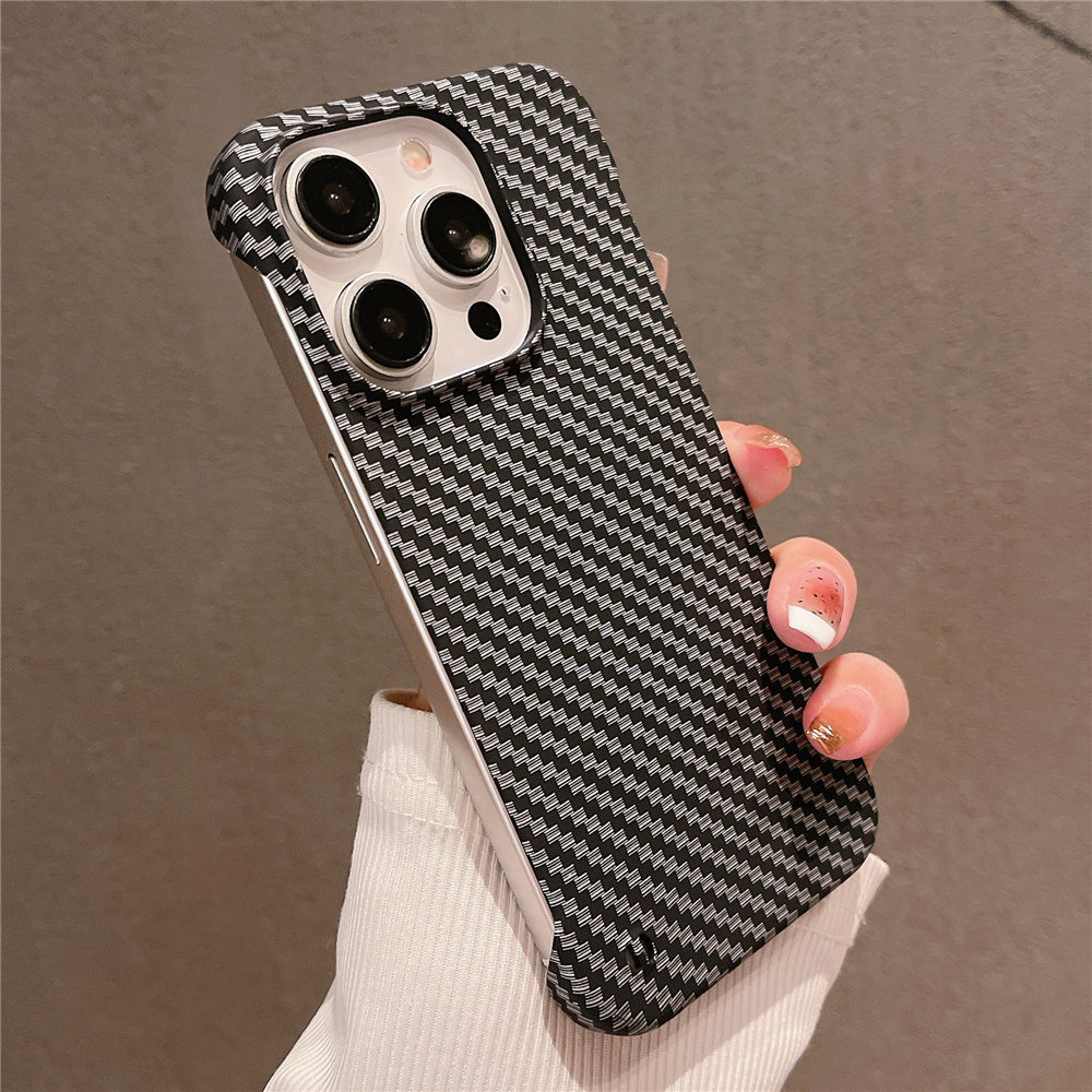 Premium Ultra-Thin Carbon Fiber Pattern Phone Case – Frameless Slim Hard Cover for iPhone Models, Lightweight and Durable