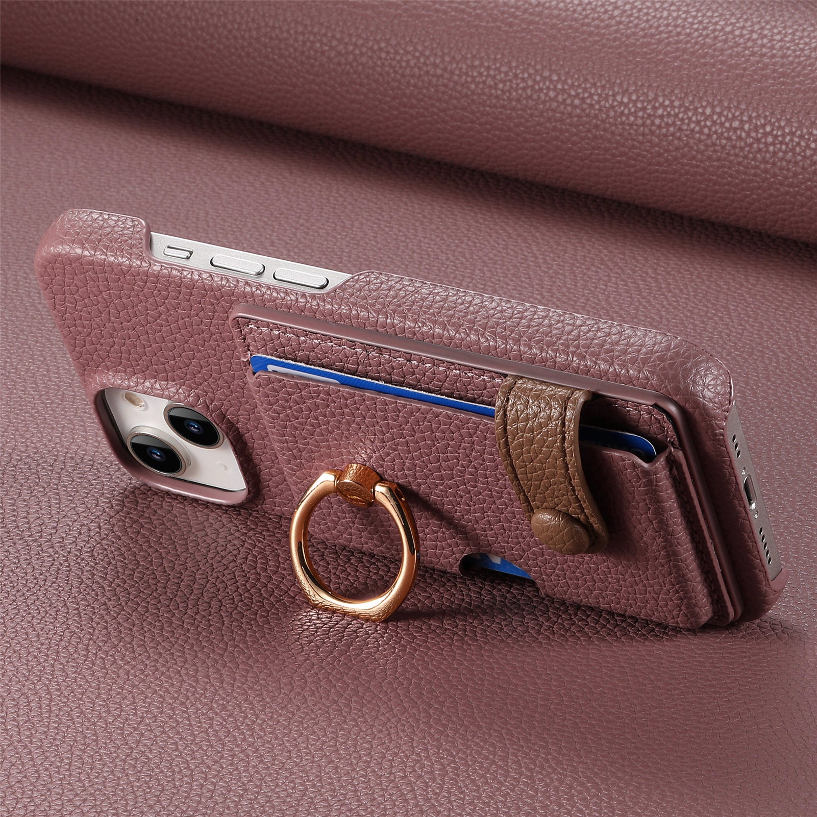 Premium Leather Ring Stand Wallet iPhone Case – Shockproof Phone Cover with Card Holder, Magnetic Closure, and Kickstand Support for Hands-Free Convenience