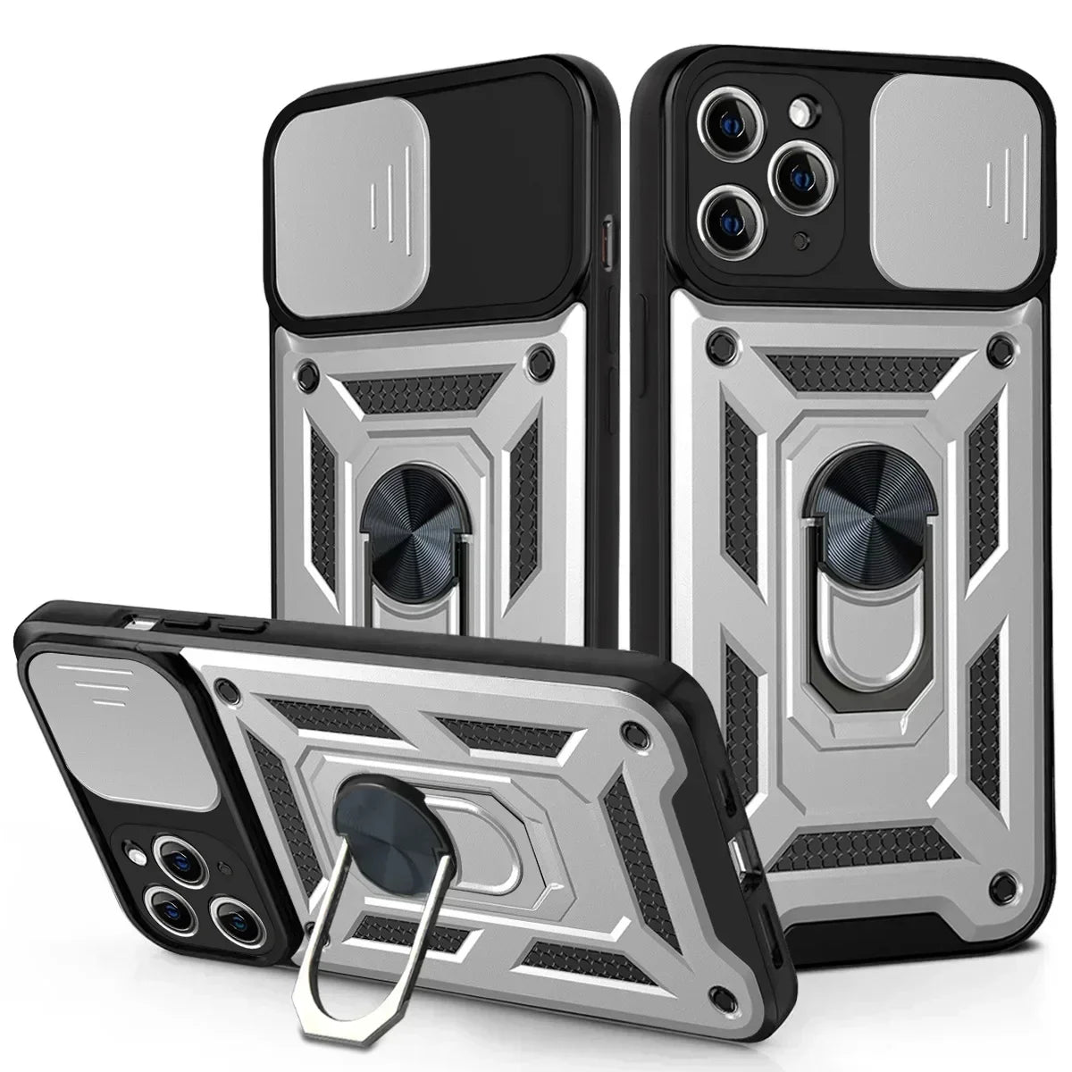 Shockproof Armor Case – Slide Camera Lens Protection, Rugged Full-Body Cover for iPhone Models