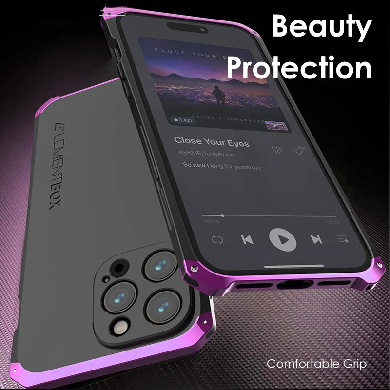 Luxury Aluminum Metal Phone Case – Shockproof Silica Gel Back Cover, Anti-Collision Strip, Durable Protection for iPhone Models