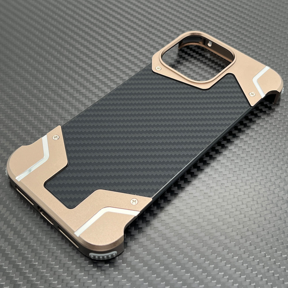 Carbon Fiber Metal Armor Case – Frameless Shockproof Cover with Built-In Invisible Magnetic Design for iPhone Models