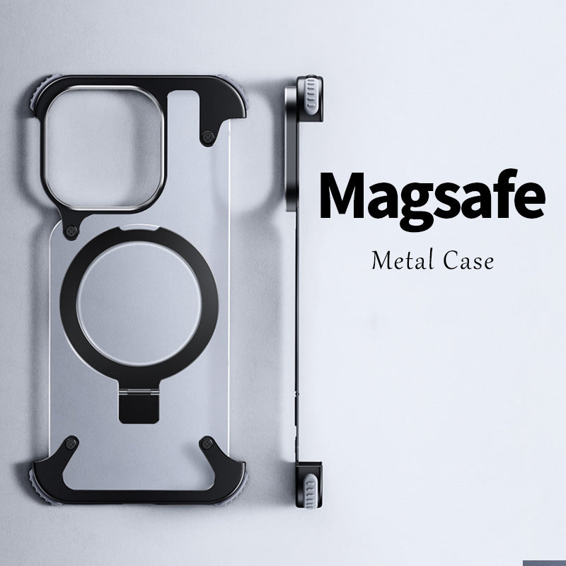 Premium Magnetic Stand Phone Case – Aluminum Alloy, Rimless, Frosted Matte, Metal Lens Protection, Durable & Stylish Shockproof Cover | Case for iPhone