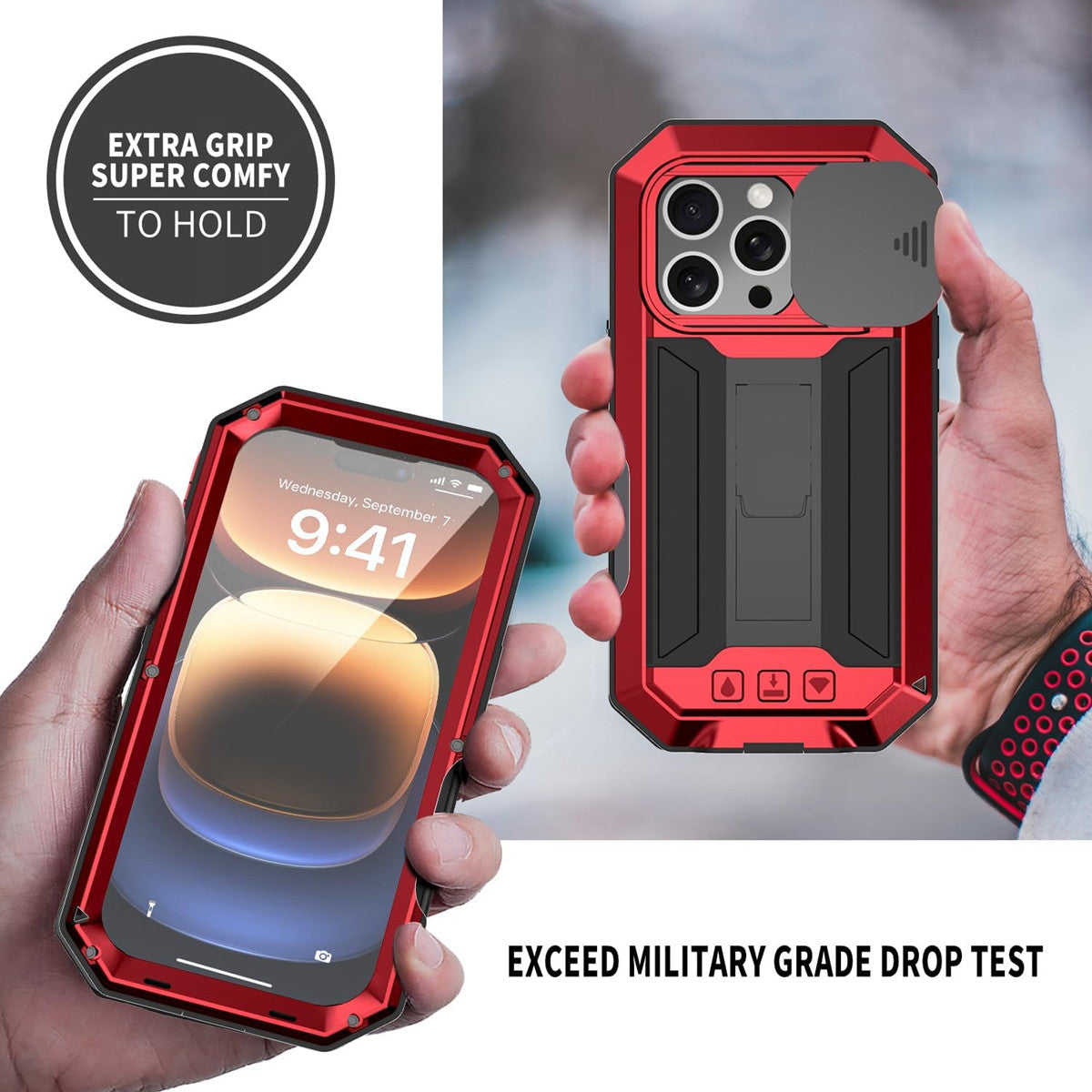 Military Heavy-Duty Metal Case – Full-Body Hybrid Cover with Slide Camera Protection & Built-in Screen Protector for iPhone Models