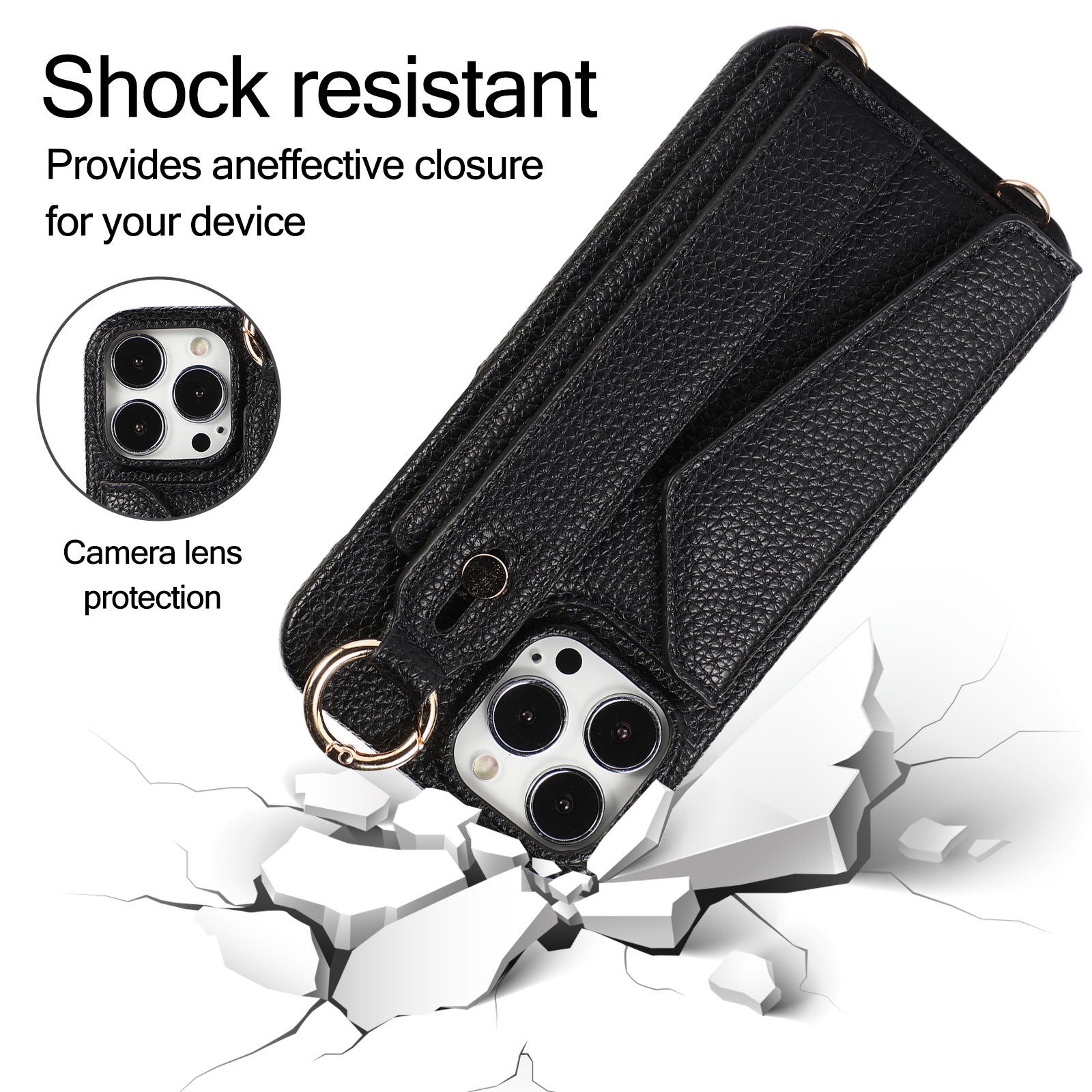 Luxury Crossbody Leather Wallet Case – Wrist Strap, Ring Holder, Card Slot, Shockproof Protection, Stylish Design for iPhone