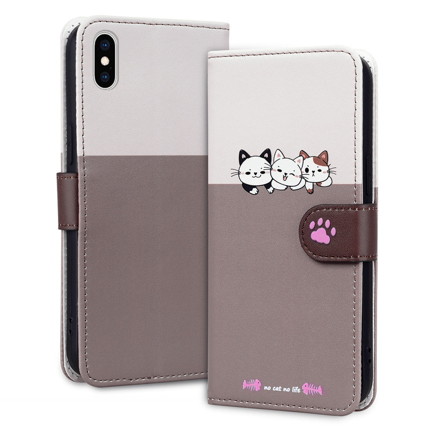 Cartoon Anime Flip Leather iPhone Case – Cute Pet Cat & Dog Print, Card Holder, Book-Style Wallet Cover, Magnetic Closure