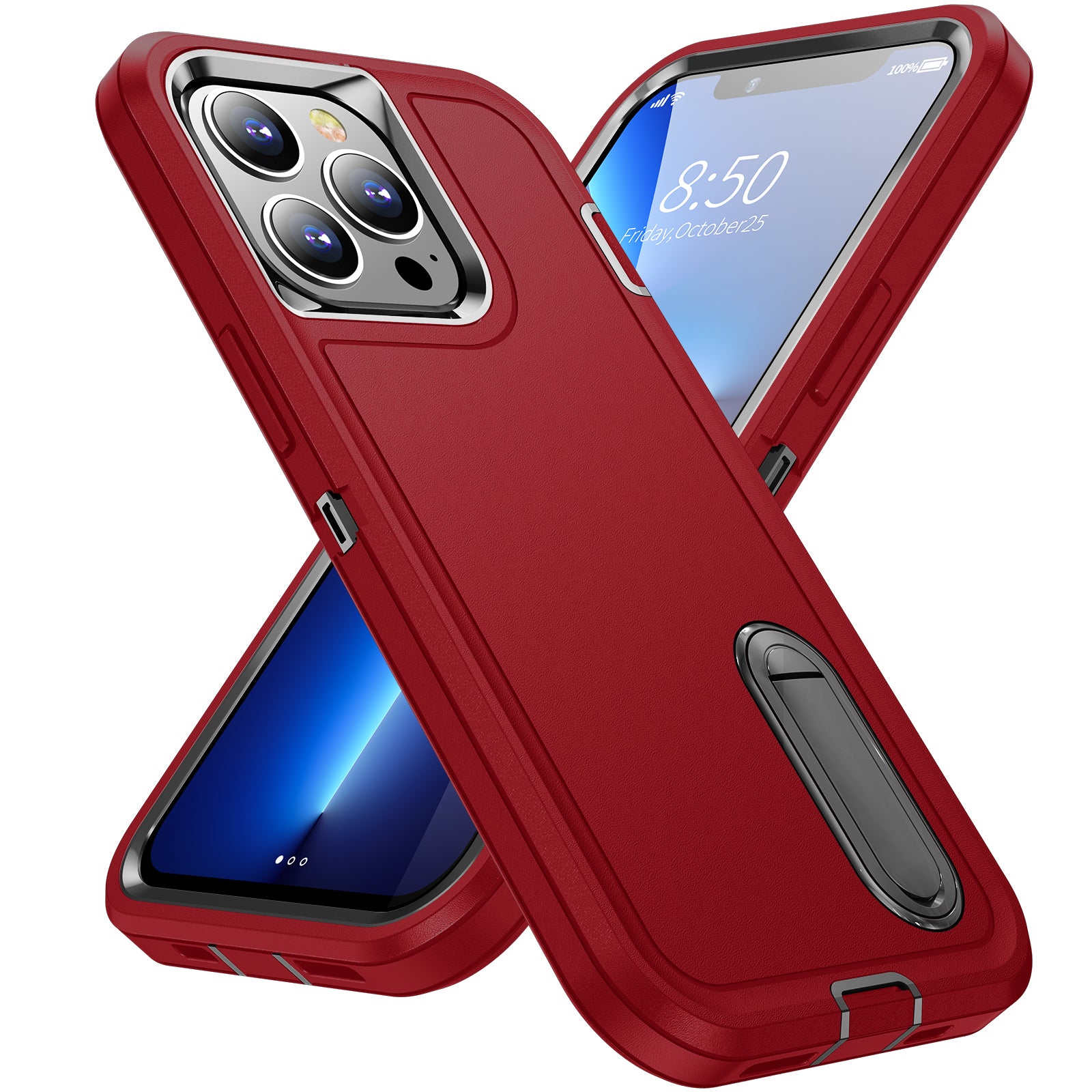 Hybrid Military-Grade Defender Case – Kickstand Full-Body Protection Cover for iPhone Models, Rugged and Shockproof Design