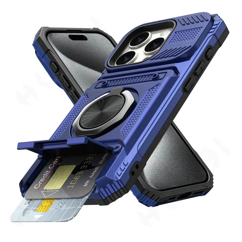 Military-Grade Magnetic Case – Heavy-Duty Drop Protection, Rotating Ring Kickstand Rugged Shockproof Design for iPhone Models