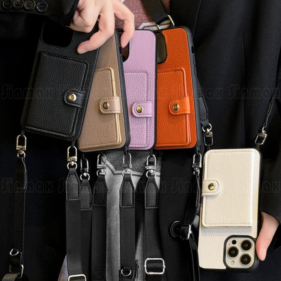 Luxury Crossbody Wallet Card Slot Coin Purse for iPhone 16, 15 Plus, 14, 13, 12, 11, 7, 8 Pro Max – Leather Lanyard Protective Phone Case Cover