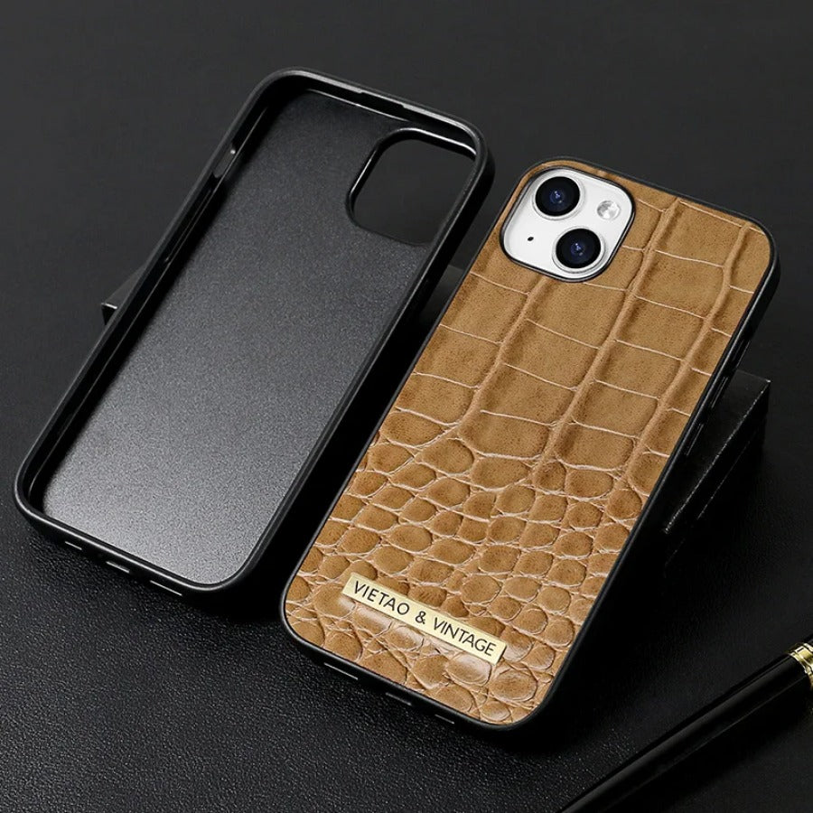 Luxury Crocodile Pattern Leather iPhone Case - Business Style, Shockproof, Durable Bumper Cover