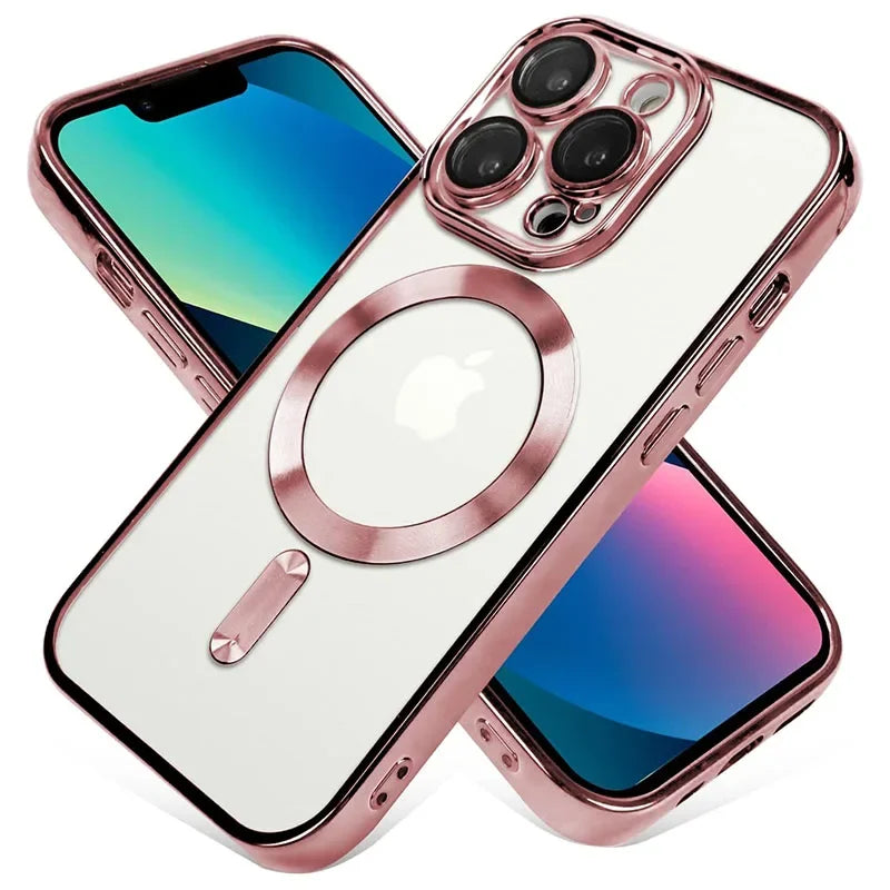 Clear Plating Magnetic Case - MagSafe Compatible, Lens Protection, Wireless Charging Ready, Slim Transparent Cover | Case for iPhone