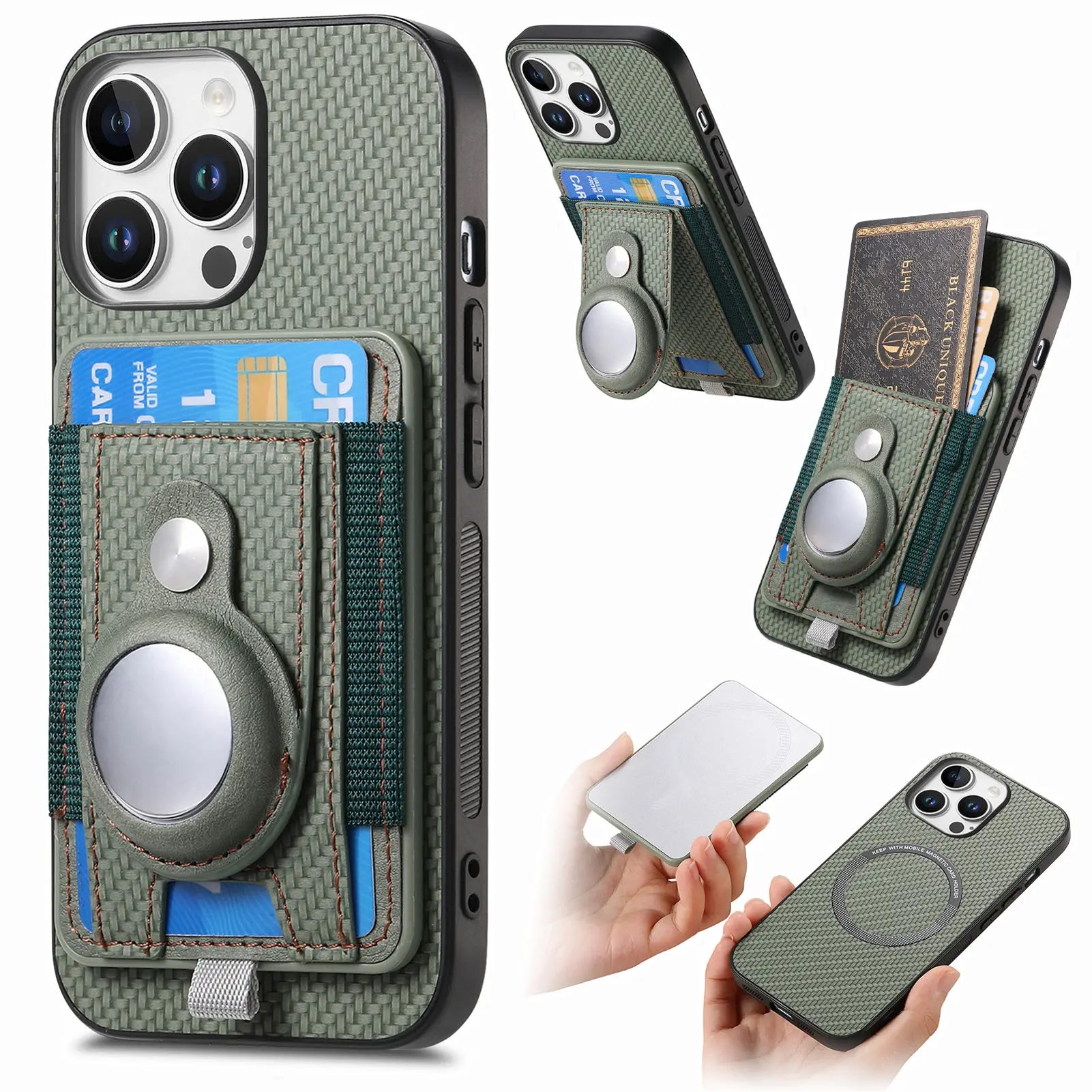 Luxury 2-in-1 Detachable Wallet Case for iPhone Magnetic Card Slot, Airtag Holder, Wireless Charging Stand Premium Protection