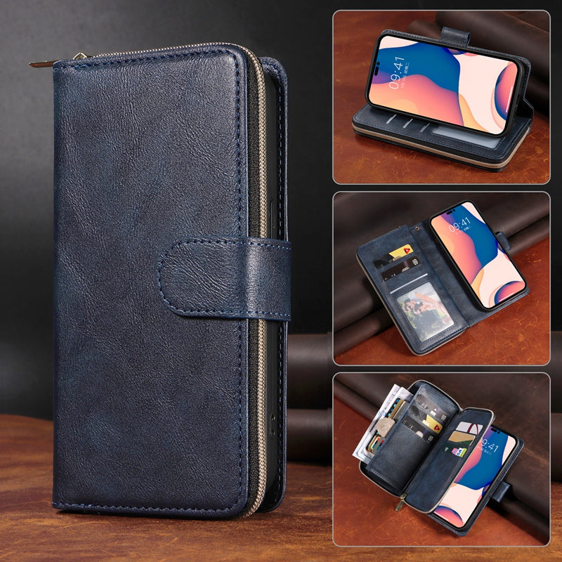 Premium 9 Card Slots Leather Wallet Case – Durable Zipper Flip Cover, Magnetic Stand, Shockproof Protection, Multi-Card Holder for iPhone