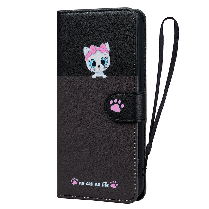 Cartoon Anime Flip Leather iPhone Case – Cute Pet Cat & Dog Print, Card Holder, Book-Style Wallet Cover, Magnetic Closure