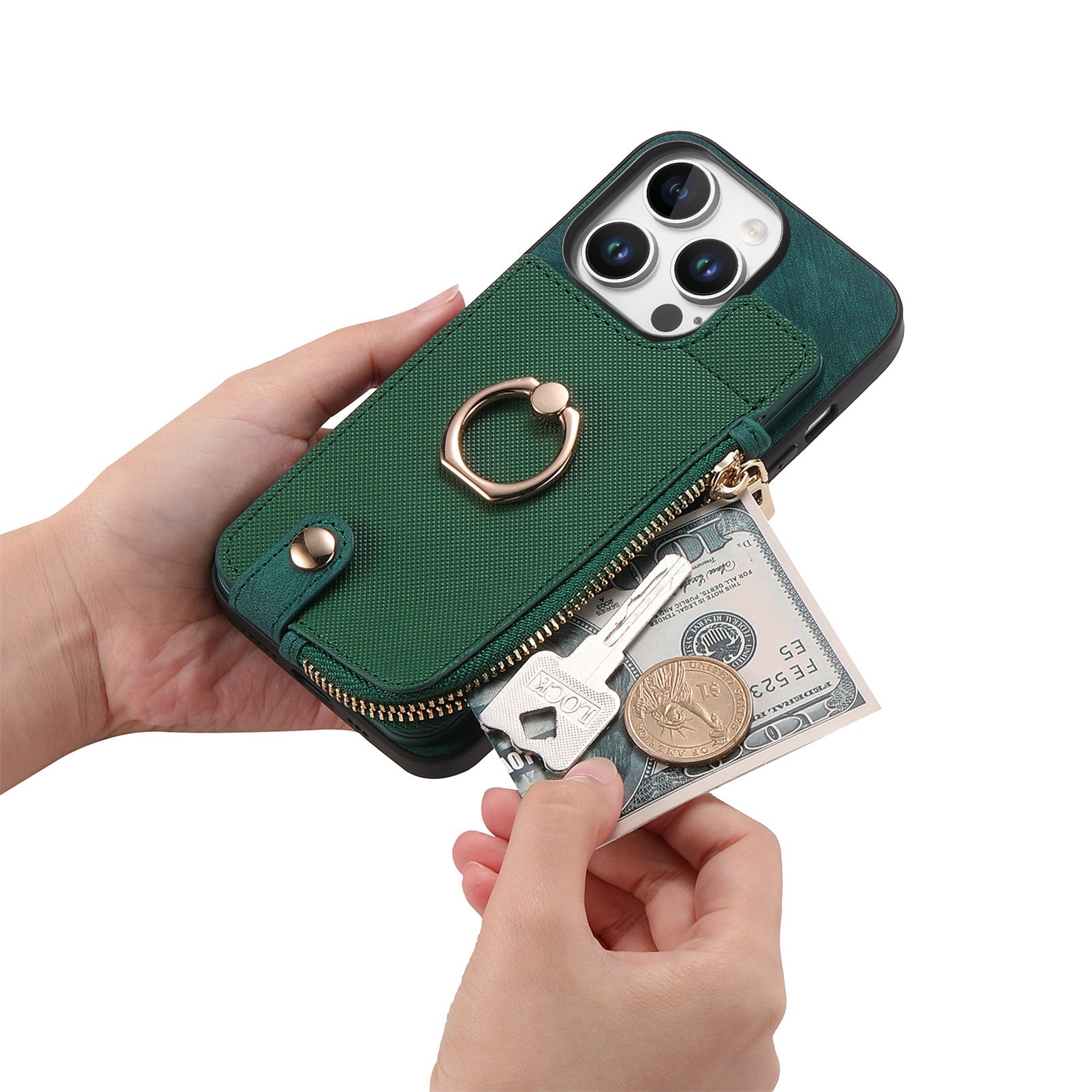 Luxury Zipper Wallet Leather iPhone Case – Card Holder, Ring Kickstand, Shockproof Protection, and Stylish Crossbody Design for Secure & Convenient Use