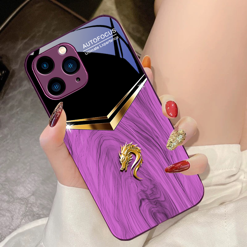 Premium V-Shaped Dragon Head Tempered Glass Phone Case – Rose Purple Design, Stylish Protective Cover for iPhone Models