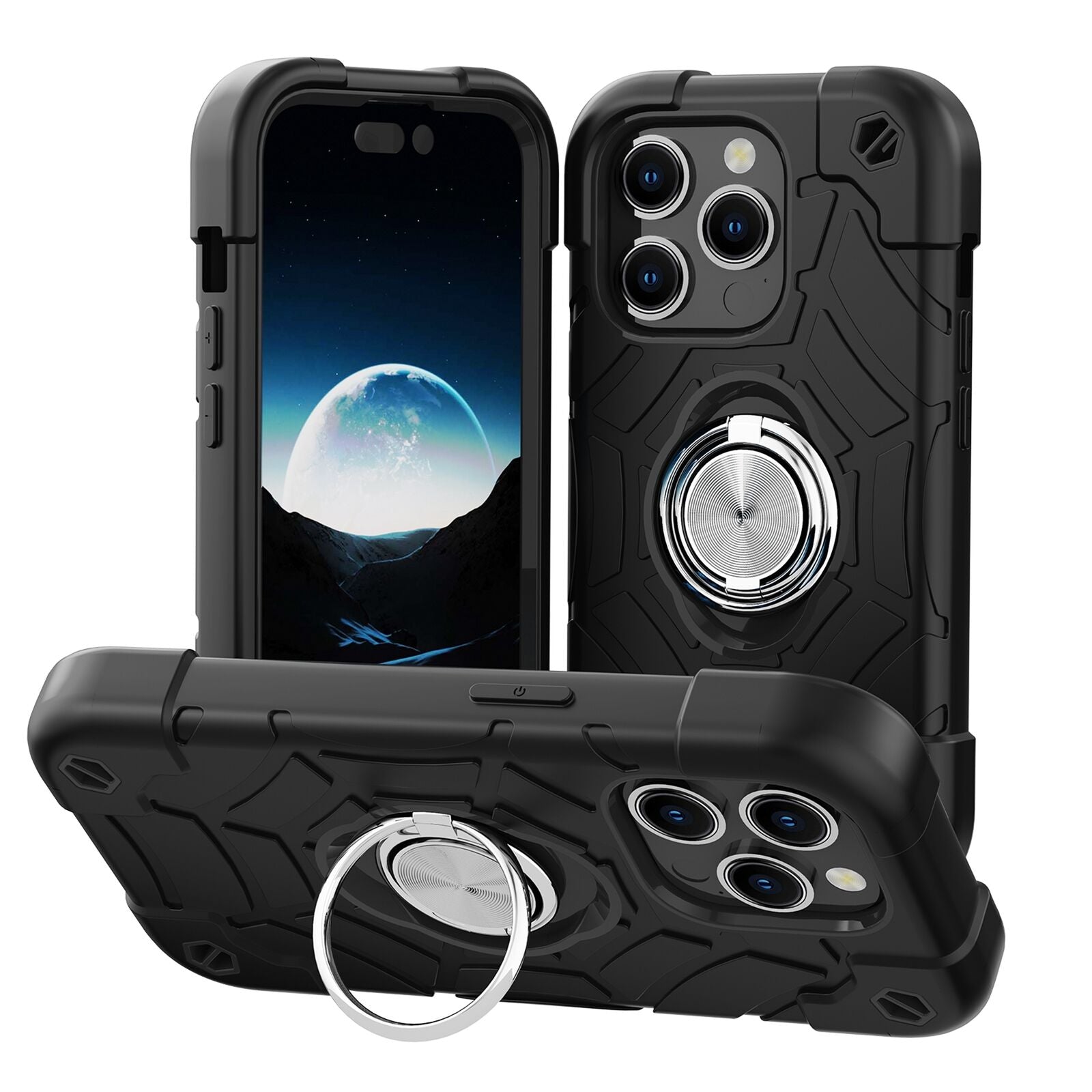 Military-Grade Heavy-Duty Phone Case – Shockproof Rugged Cover with Kickstand Ring Holder for iPhone Models