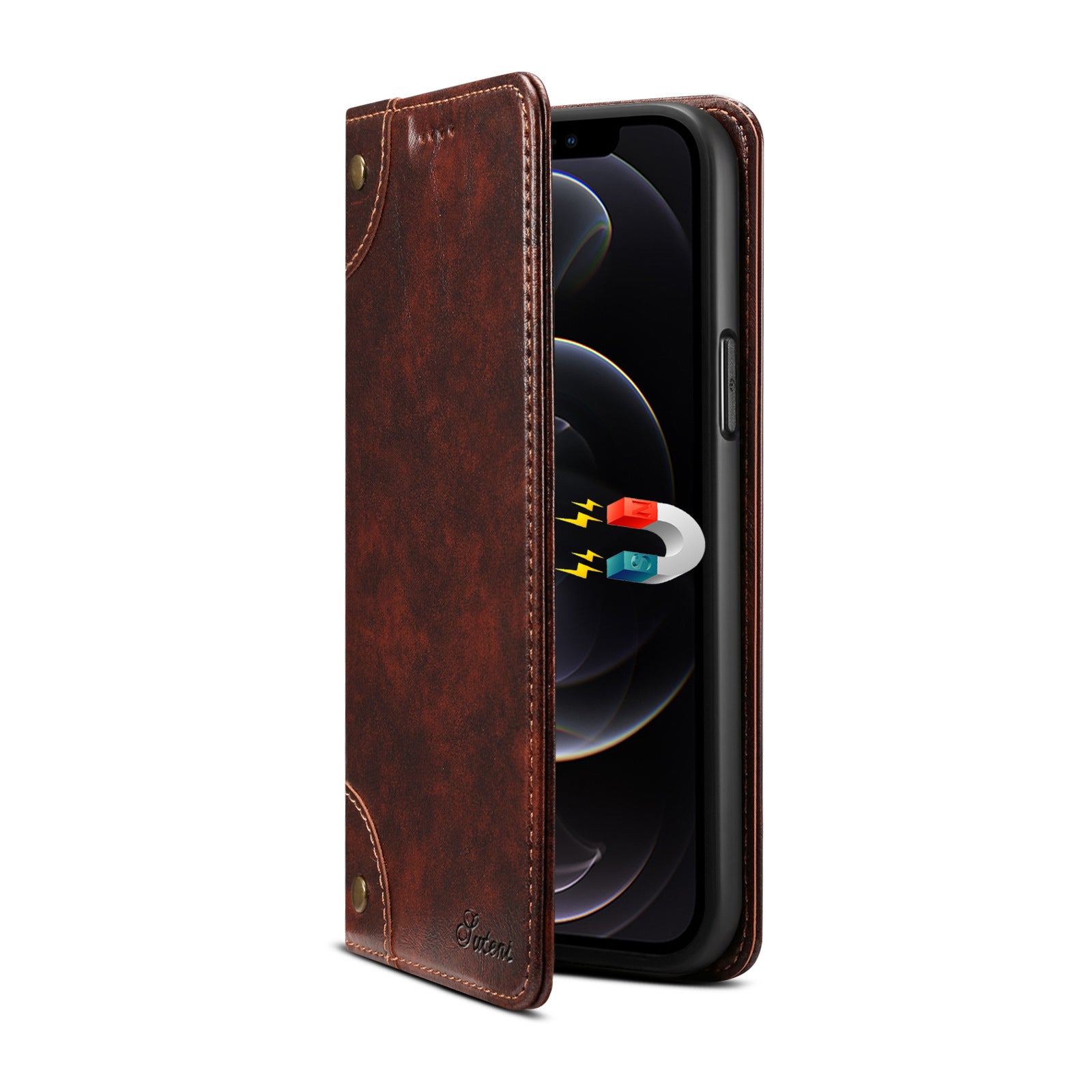 Luxury Genuine Leather Wallet Flip Case – Magnetic Closure, Card Holder, Stand Function, Shockproof Protective Cover, Classic Book-Style Design