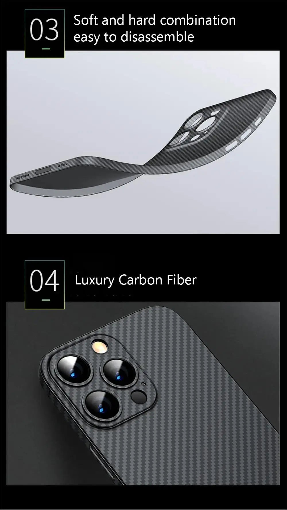 Luxury Ultra-Thin Carbon Fiber Matte Case – 0.2mm PP Back Cover for iPhone Models, Lightweight, Sleek, and Durable Protection