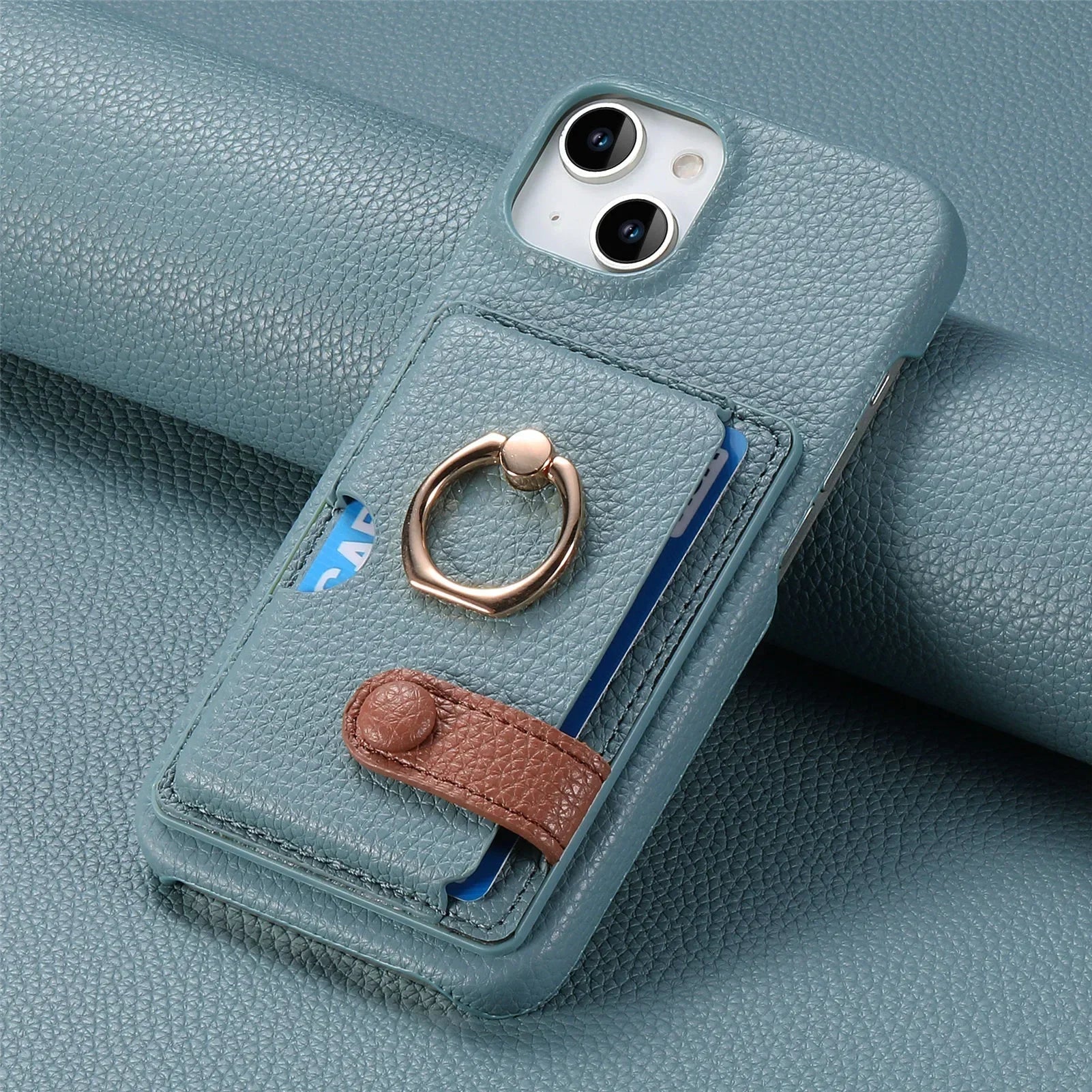 Premium Leather Ring Stand Wallet iPhone Case – Shockproof Phone Cover with Card Holder, Magnetic Closure, and Kickstand Support for Hands-Free Convenience