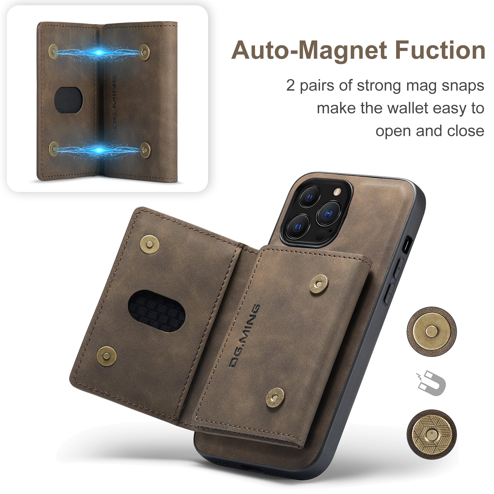 2-in-1 Detachable Magnetic Leather Wallet iPhone Case – Card Holder, Pocket Cover, Shockproof Protection for iPhone Models