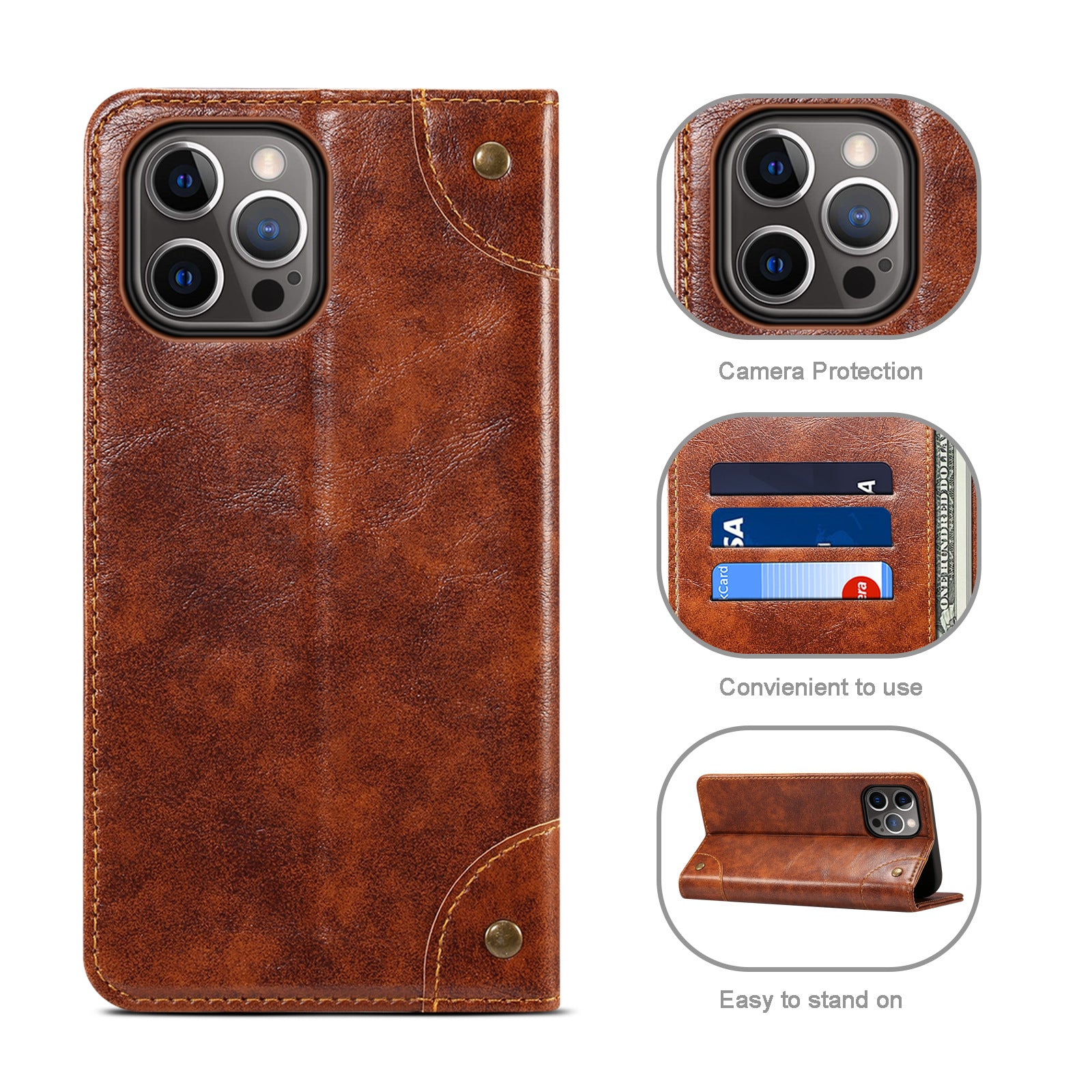 Luxury Genuine Leather Wallet Flip Case – Magnetic Closure, Card Holder, Stand Function, Shockproof Protective Cover, Classic Book-Style Design