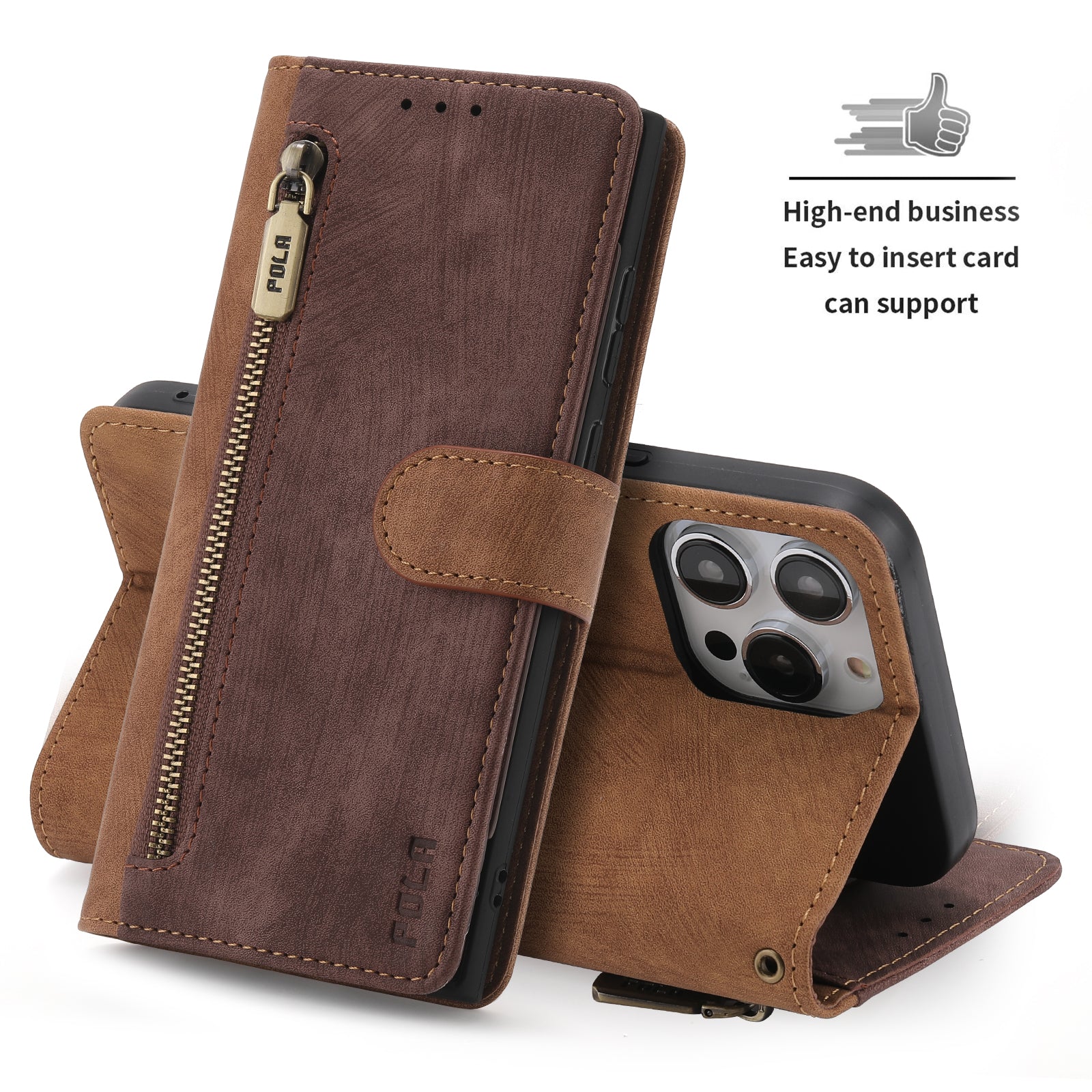 RFID Blocking Leather Wallet Case – Zipper Flip Cover, Card Slot Holder, Magnetic Stand, Shockproof Protection, Premium Design for iPhone