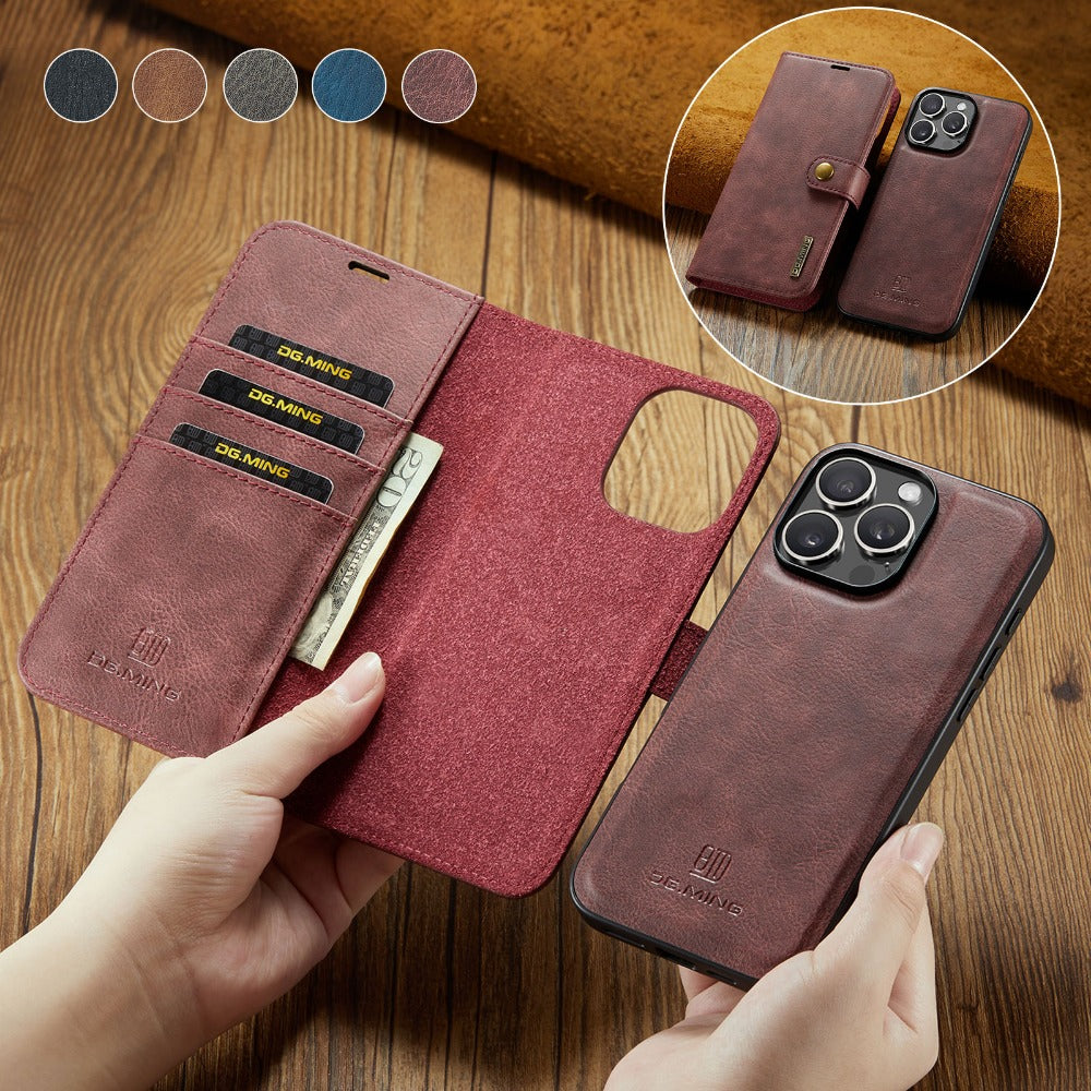 Premium Detachable Magnetic Leather Wallet iPhone Case – Card Holder, Shockproof Protection, and Stylish Flip Cover for Secure and Convenient Use