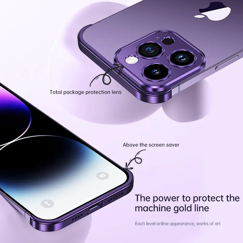 Metal Corner Pads iPhone Case – Aluminum Alloy Bumper with Camera Lens Protector, Bare Machine Design, Antifall Protection for iPhone Models