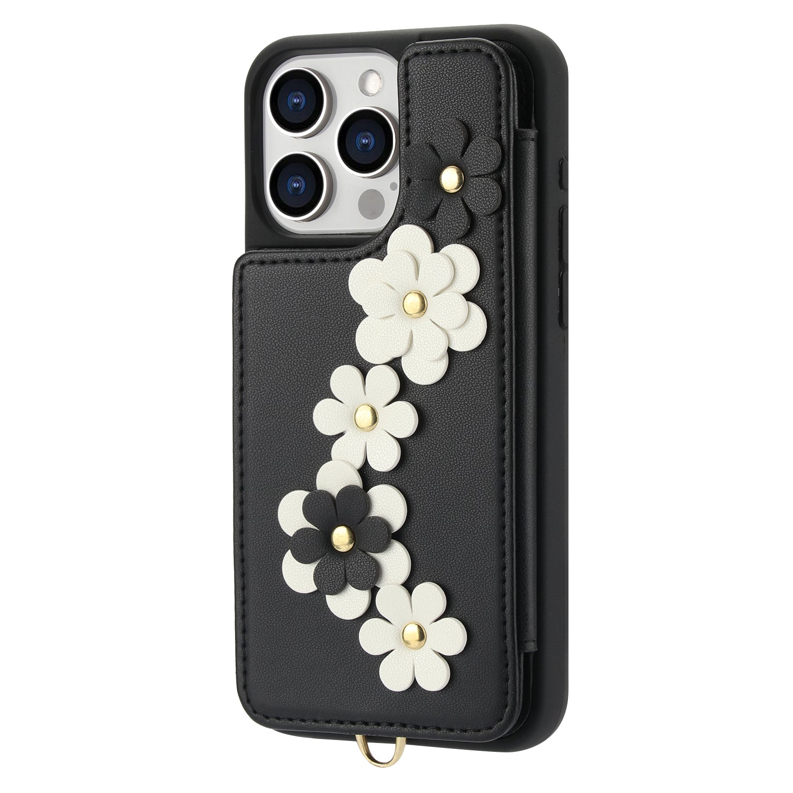 Luxury Crossbody Wallet Leather Phone Case – 3D Flower Design, Card Slot, Wrist Strap, Magnetic Closure, Protective Cover