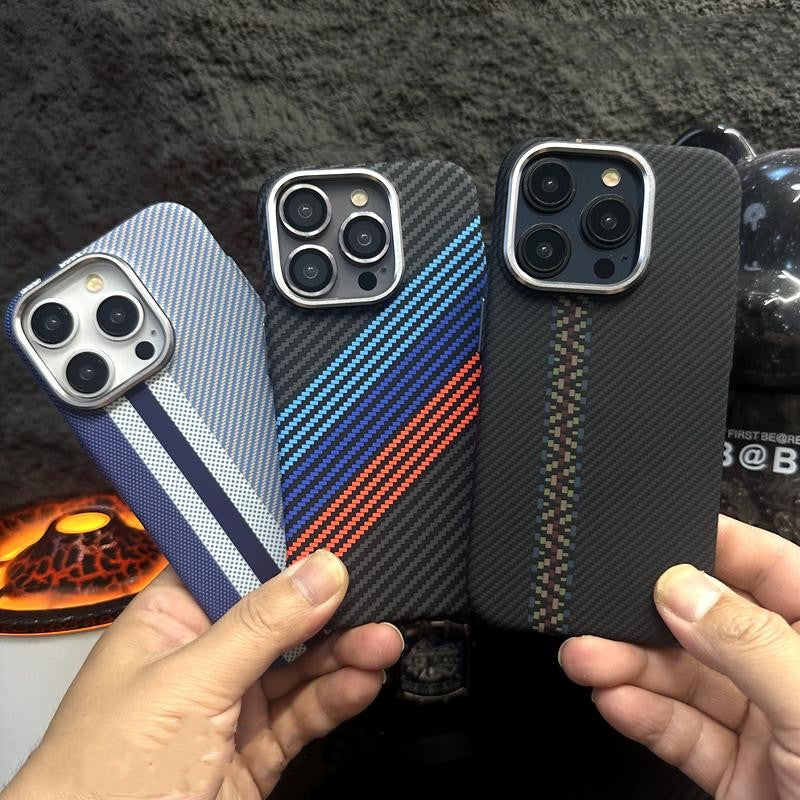 Hit Color Carbon Fiber Texture MagSafe Phone Case – Wireless Charging Hard PC Cover with Relief Design for iPhone Models