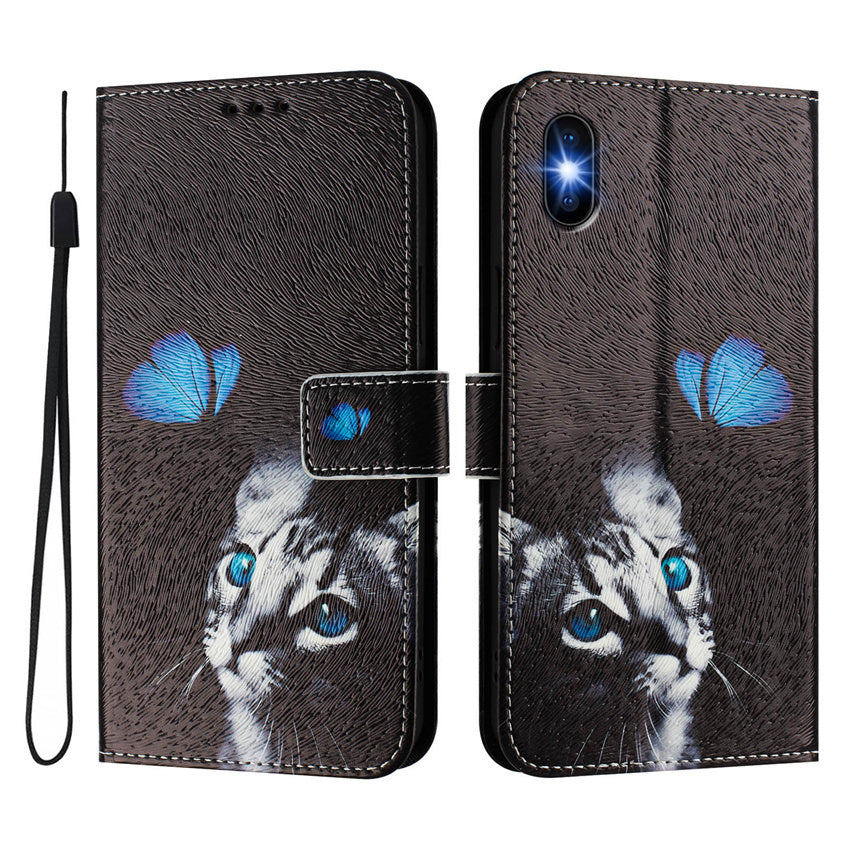 Cute Cat Butterfly Flower Leather Flip iPhone Case – Wallet Card Holder, Stand Function, Magnetic Closure, Durable PU Leather