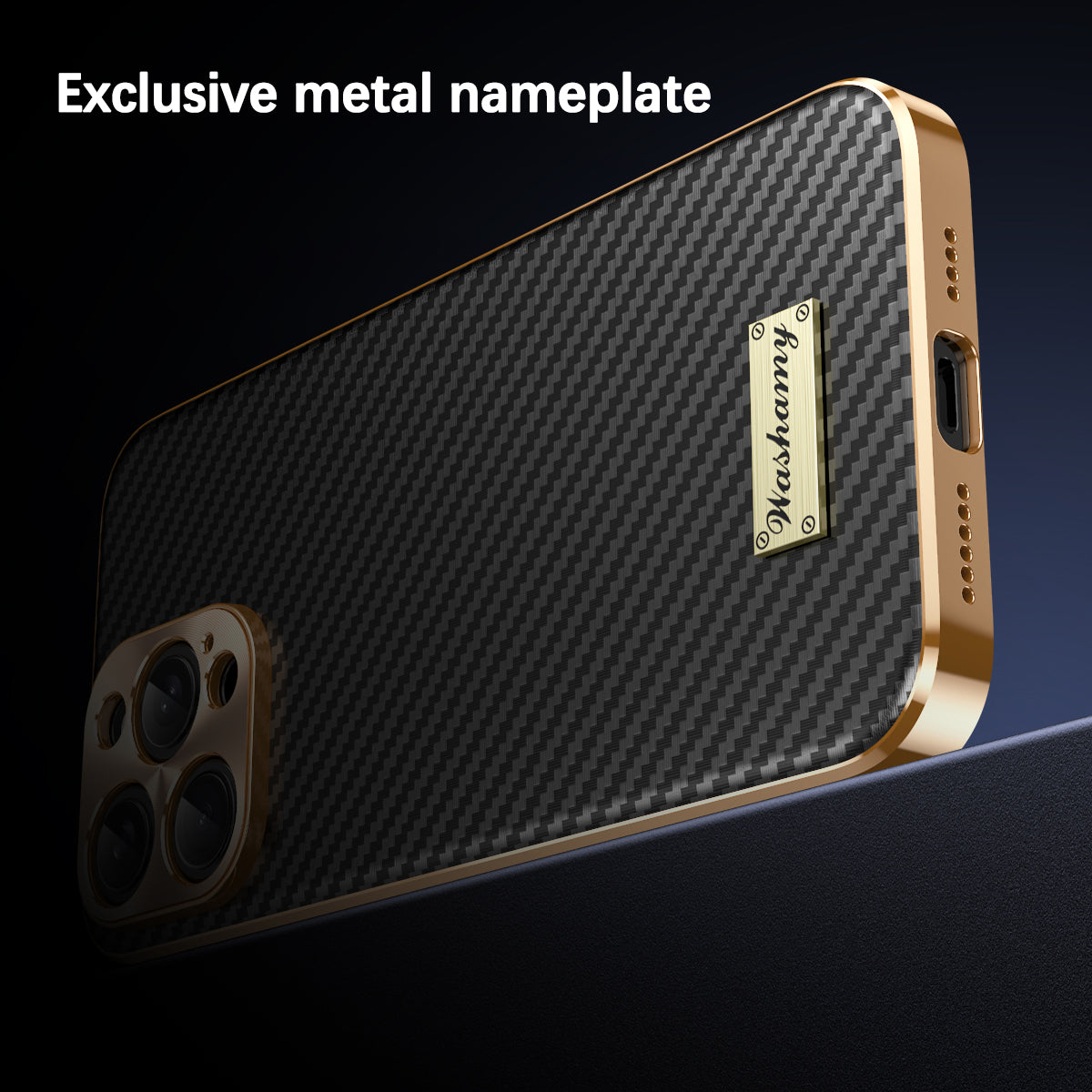 Luxury Carbon Fiber Textured Leather iPhone Case - Shockproof, Alloy Metal Lens, Plating Design, Durable, Slim Fit Protection