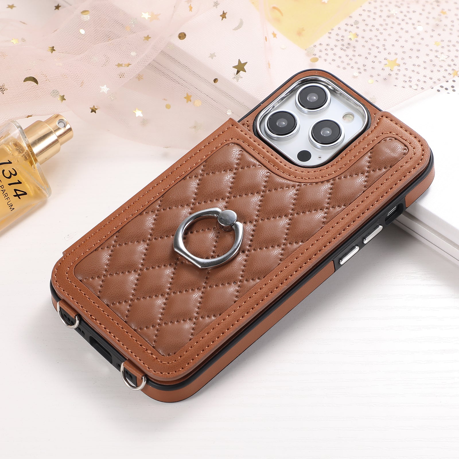 Luxury Crossbody RFID Leather Wallet Phone Case – Card Slot, Ring Holder, Double Buckle, Lanyard Bag Cover, Magnetic Closure