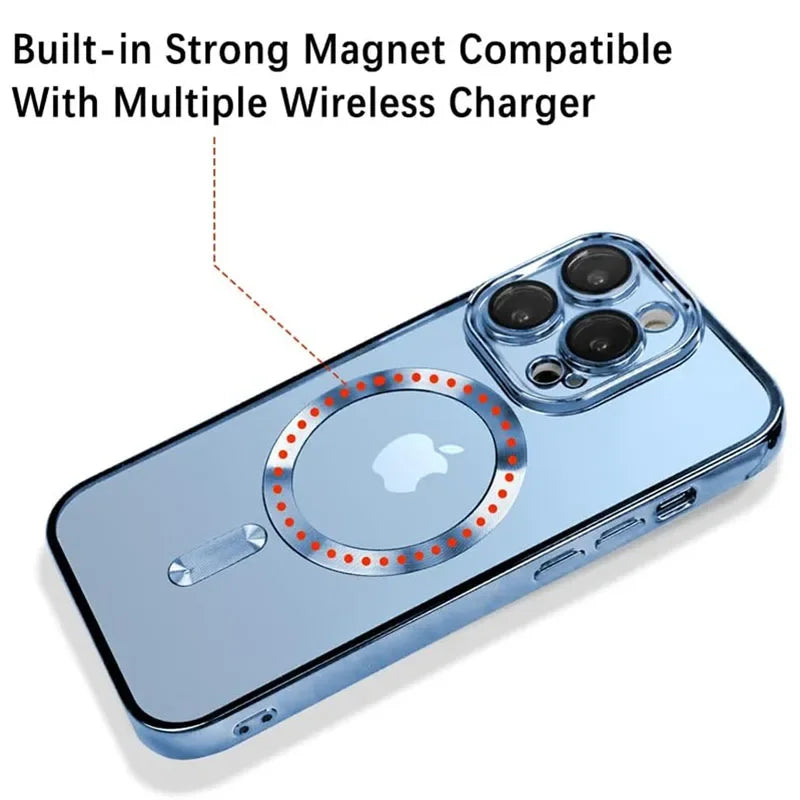 Clear Plating Magnetic Case - MagSafe Compatible, Lens Protection, Wireless Charging Ready, Slim Transparent Cover | Case for iPhone