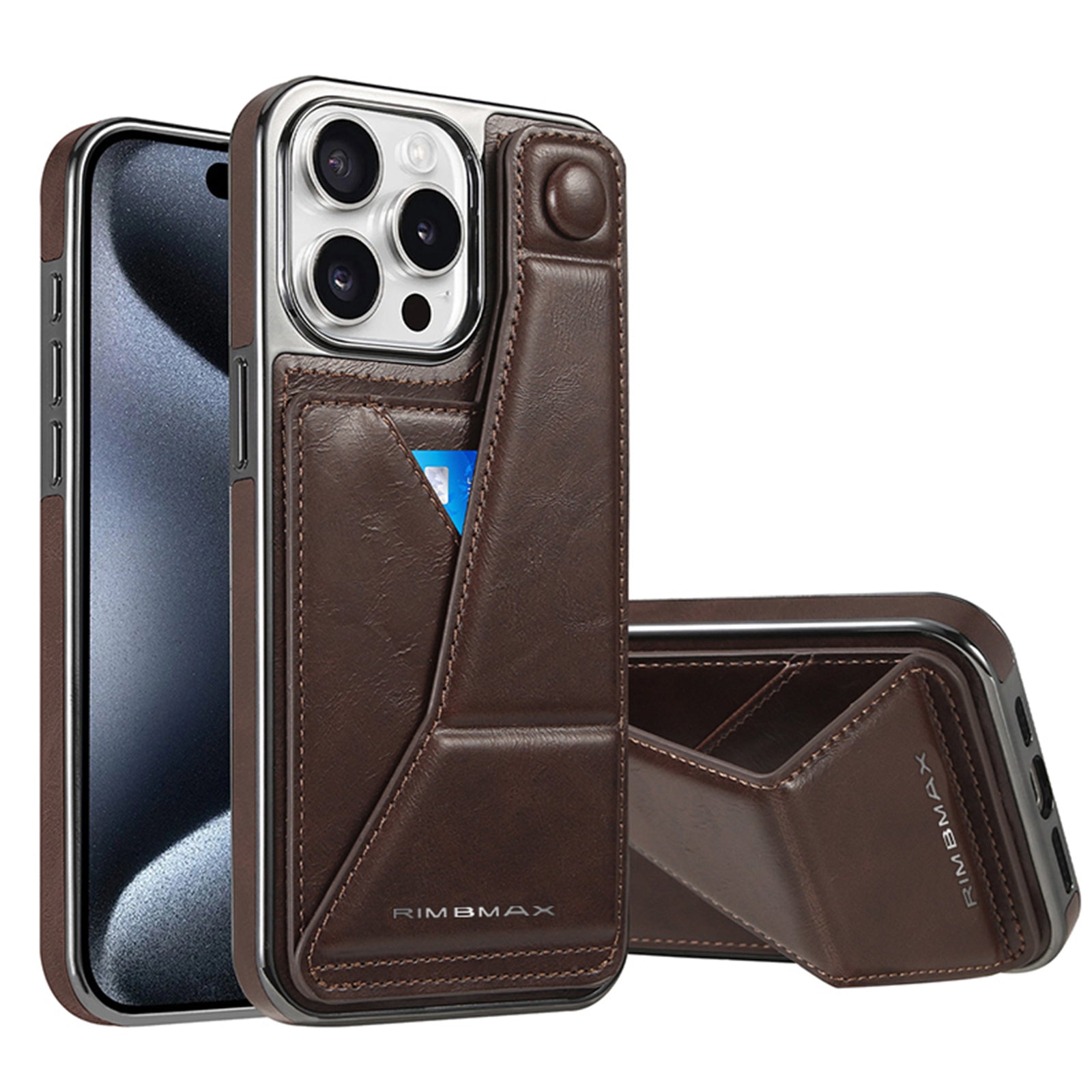 Luxury Electroplated Leather Phone Case – Stand Card Holder, Premium Anti-Fall Protection, Stylish Design, and Durable Cover for Ultimate Convenience